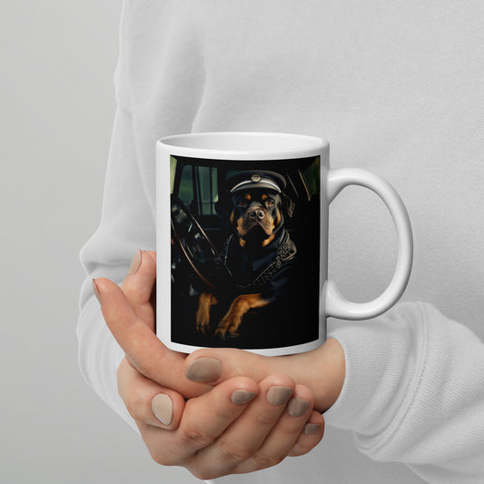 Rottweiler Bus Driver White glossy mug