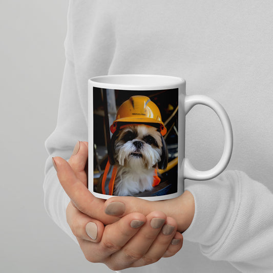 Shih Tzu ConstructionWorker White glossy mug