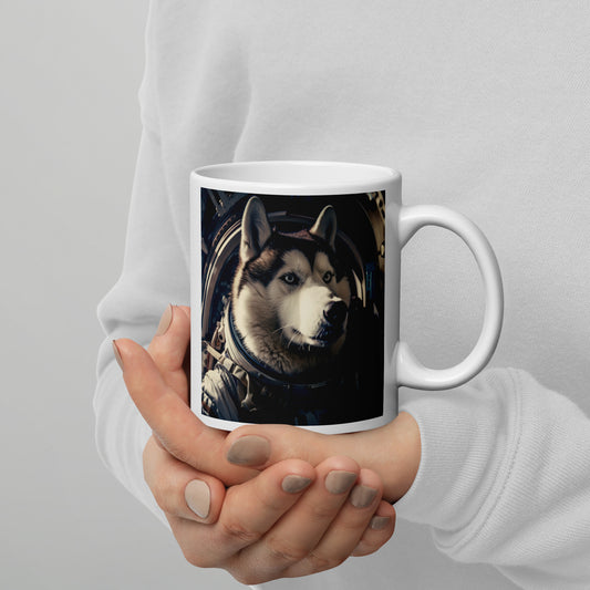 Siberian Husky Astronaut  White glossy mug