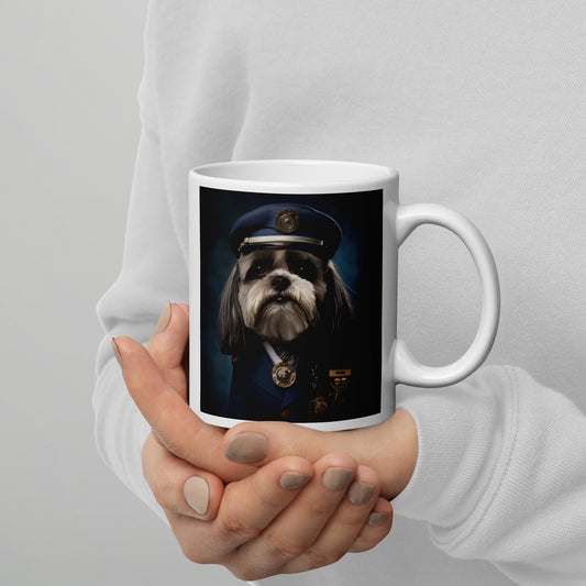 Shih Tzu Air Force Officer White glossy mug