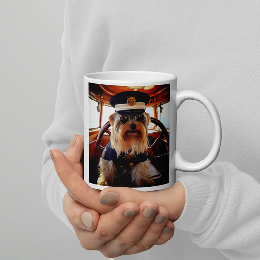 Yorkshire Terrier CruiseShipCaptain White glossy mug