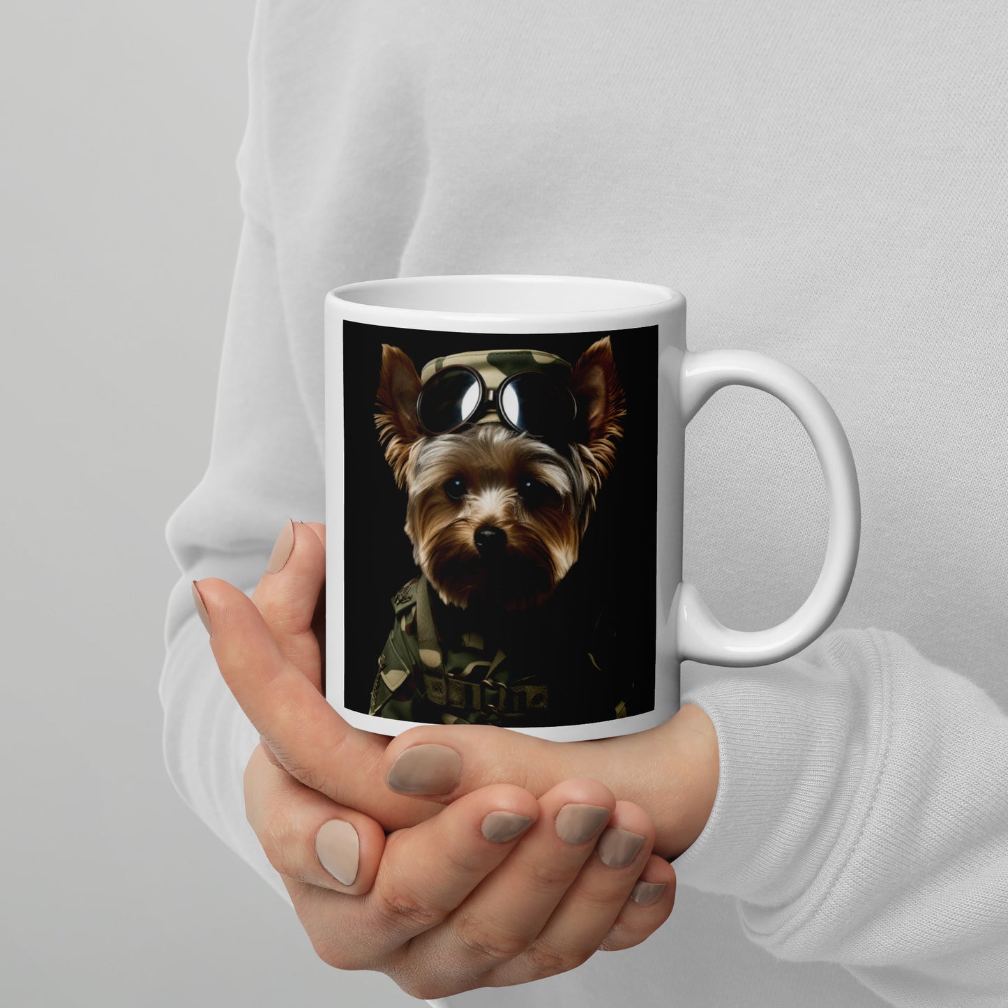 Yorkshire Terrier Military  White glossy mug