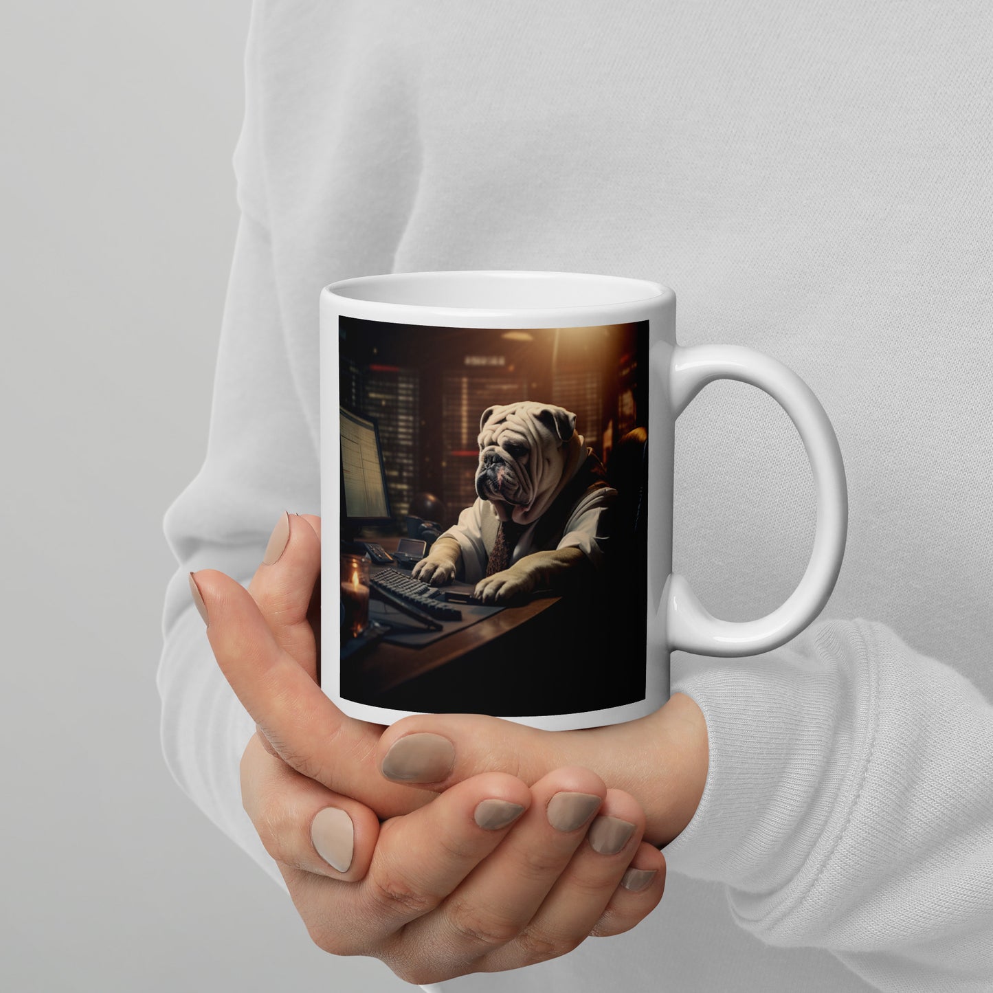 Bulldog Stock Trader White glossy mug