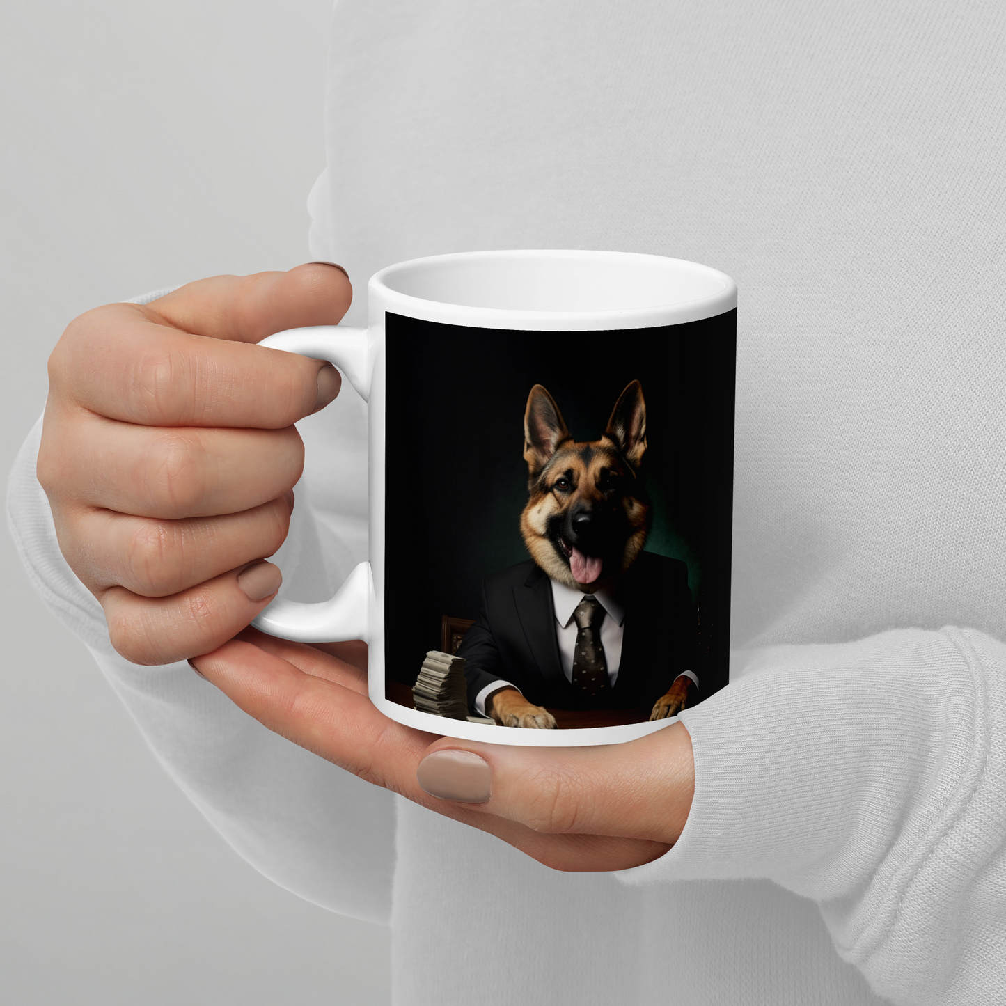 German Shepherd Millionaire White glossy mug