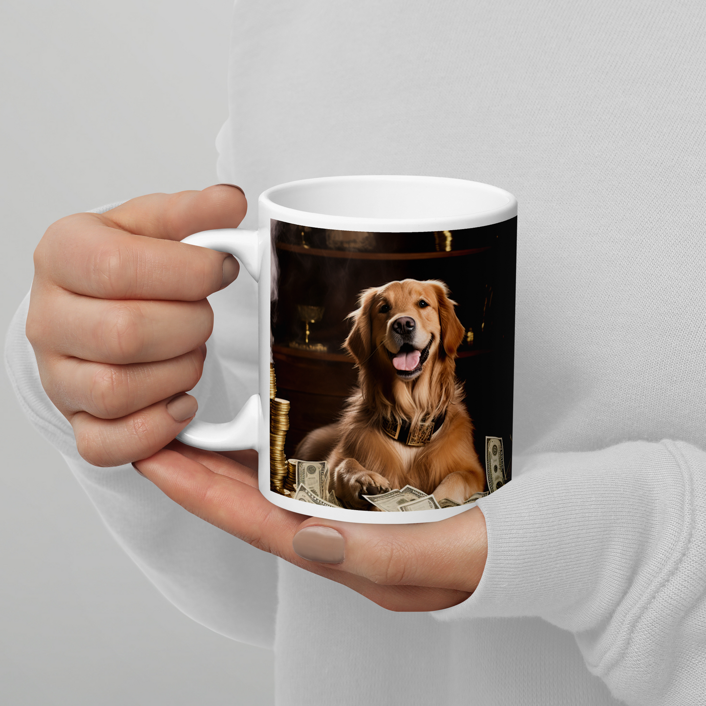 Golden Retriever Millionaire White glossy mug