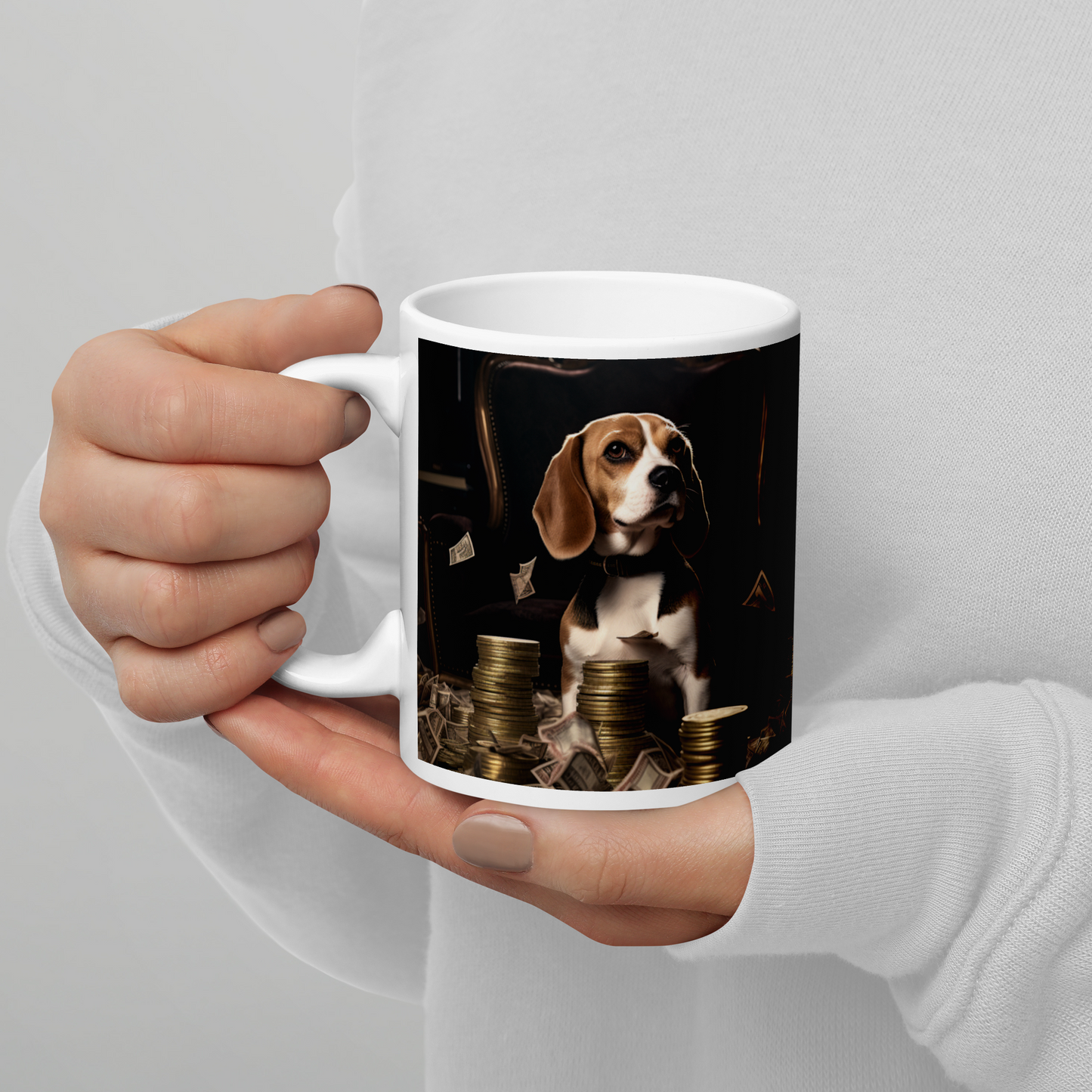 Beagle Millionaire White glossy mug