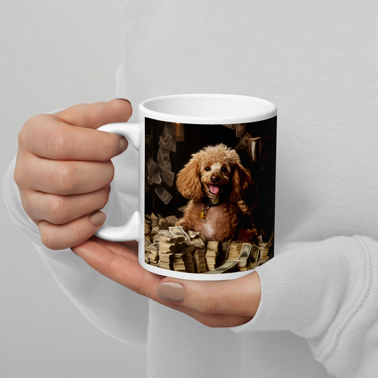 Poodle Millionaire White glossy mug