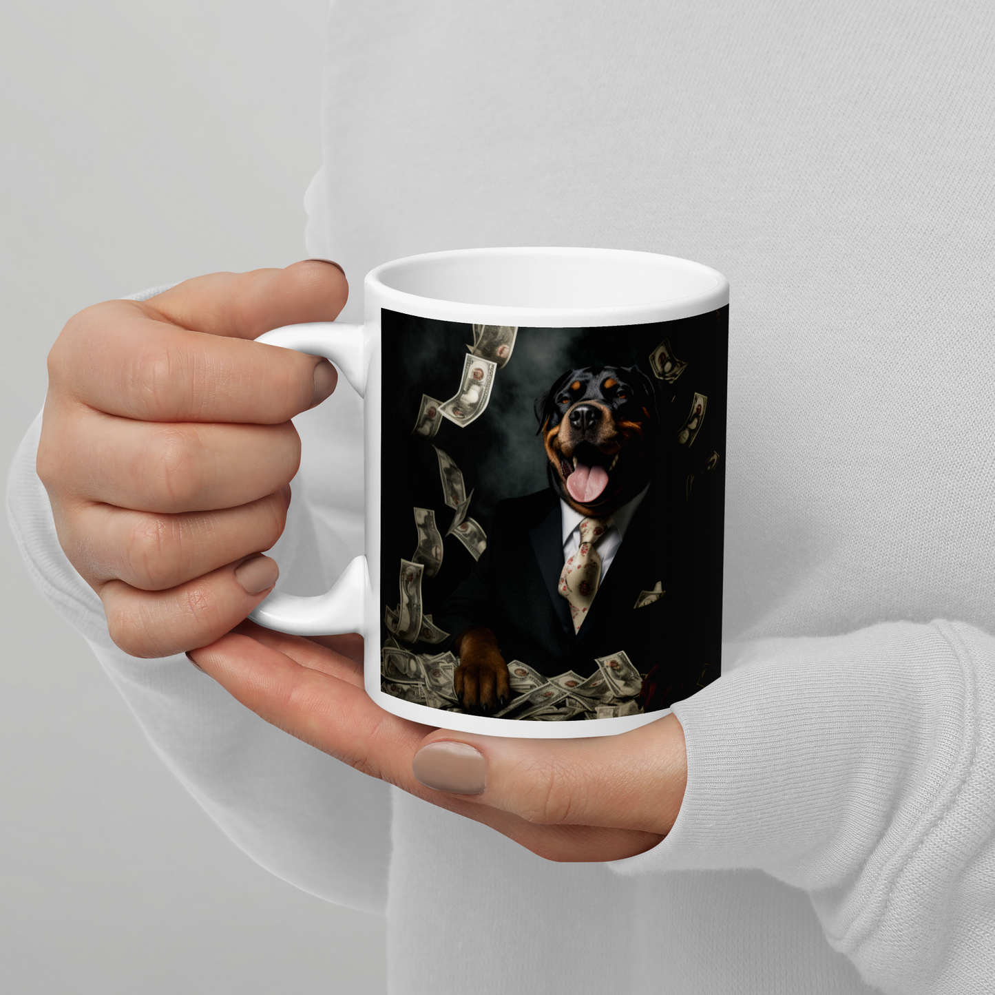 Rottweiler Millionaire White glossy mug