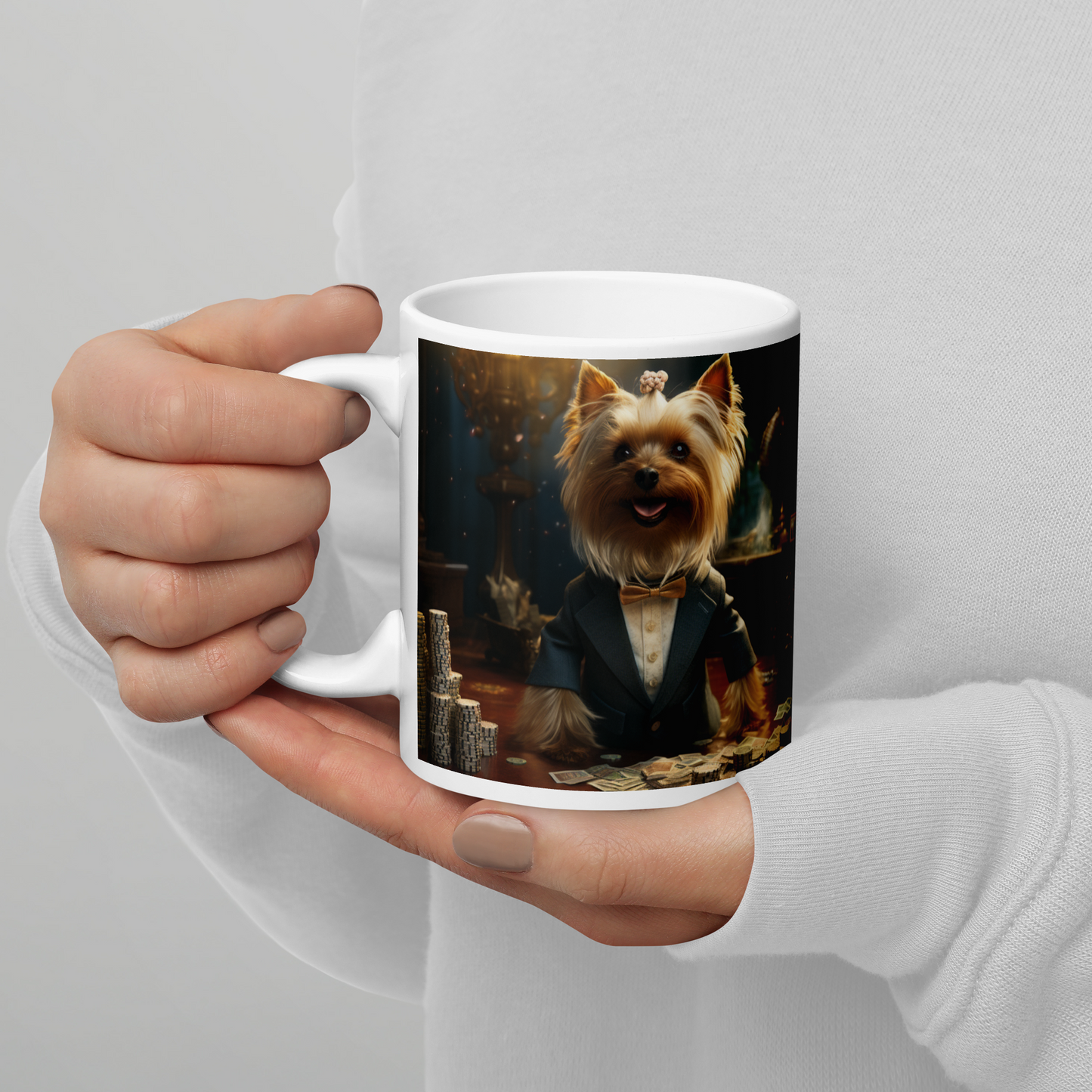 Yorkshire Terrier Millionaire White glossy mug