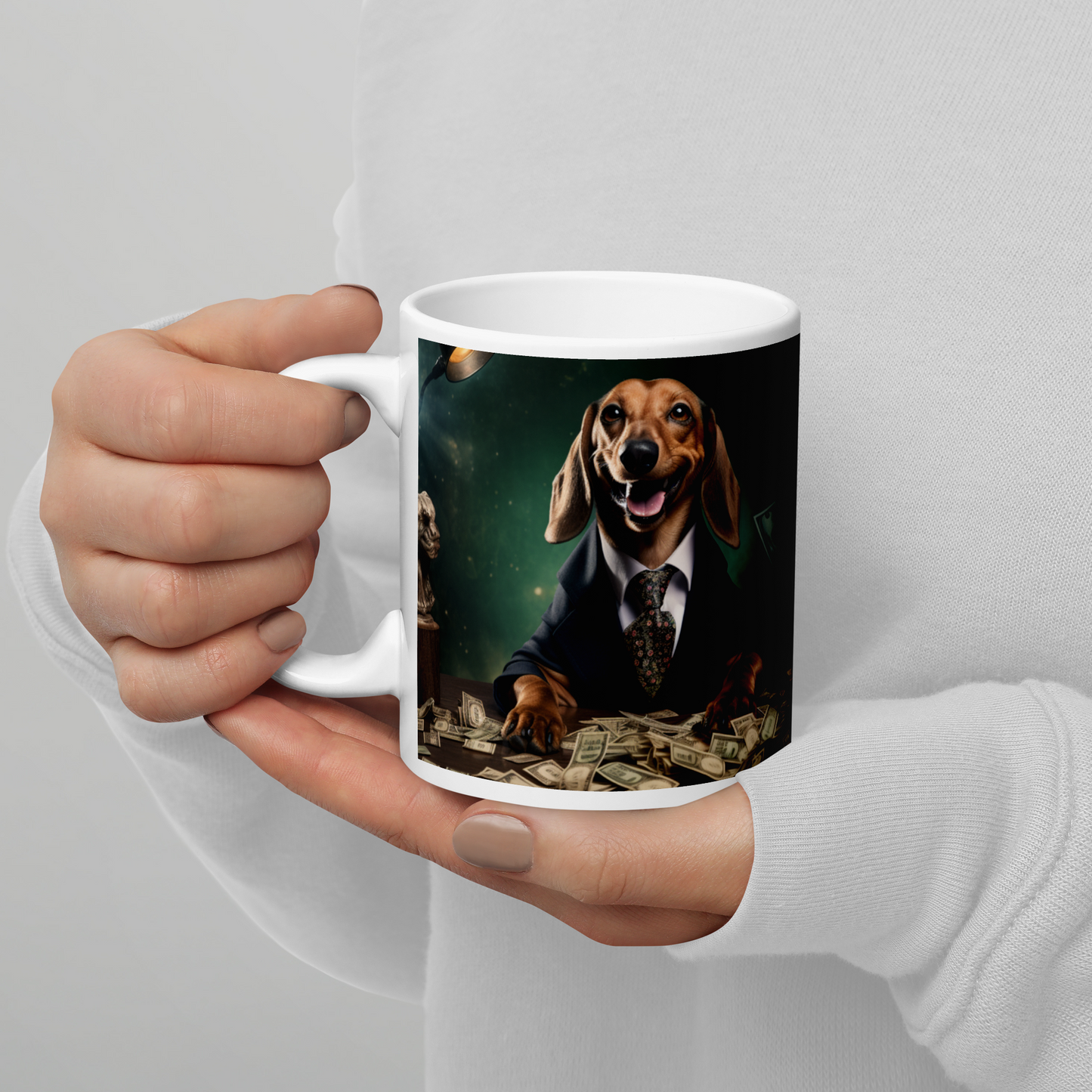 Dachshund Millionaire White glossy mug