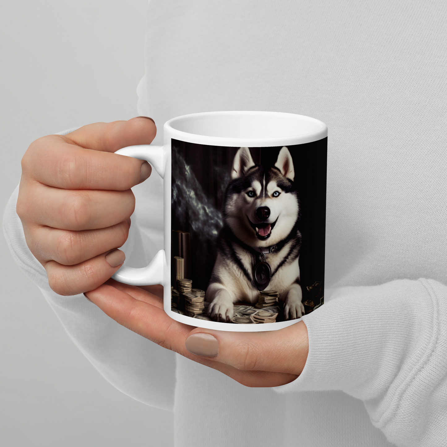 Siberian Husky Millionaire White glossy mug