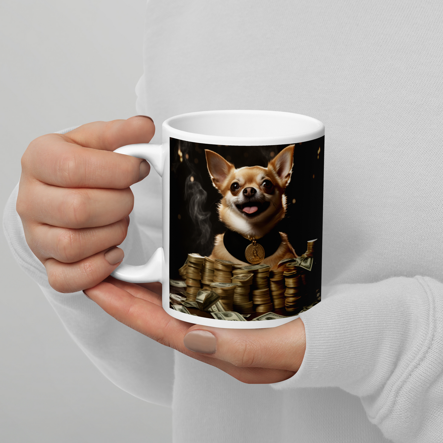 Chihuahua Millionaire White glossy mug