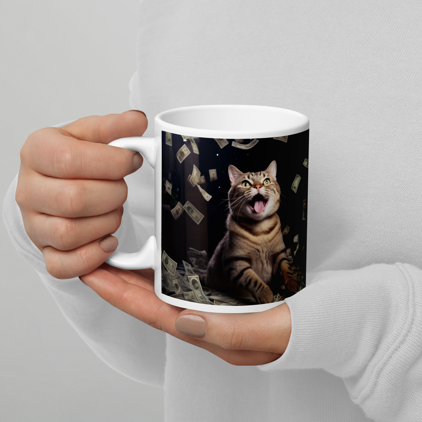 Domestic Shorthair Millionaire White glossy mug