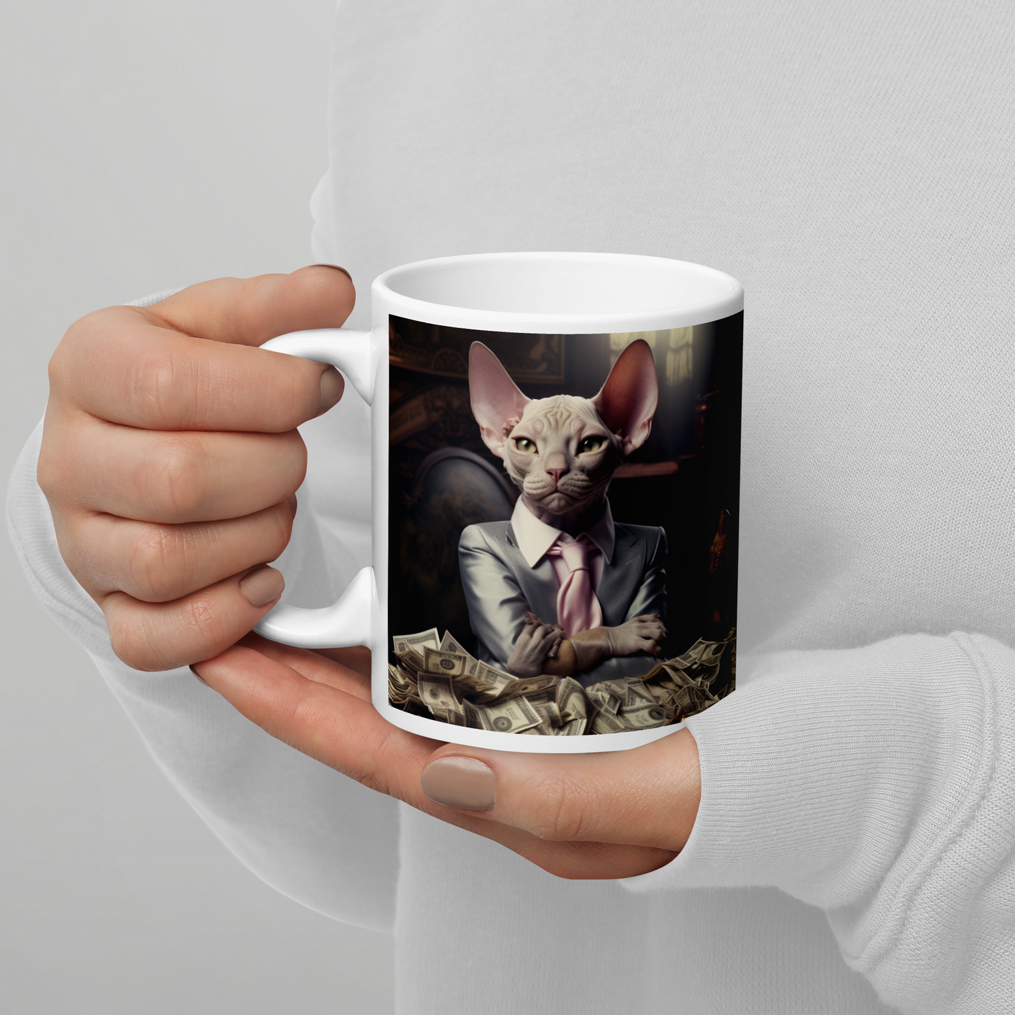 Sphynx Millionaire White glossy mug