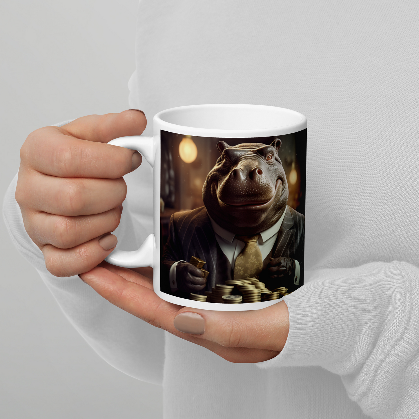 Hippo Millionaire White glossy mug