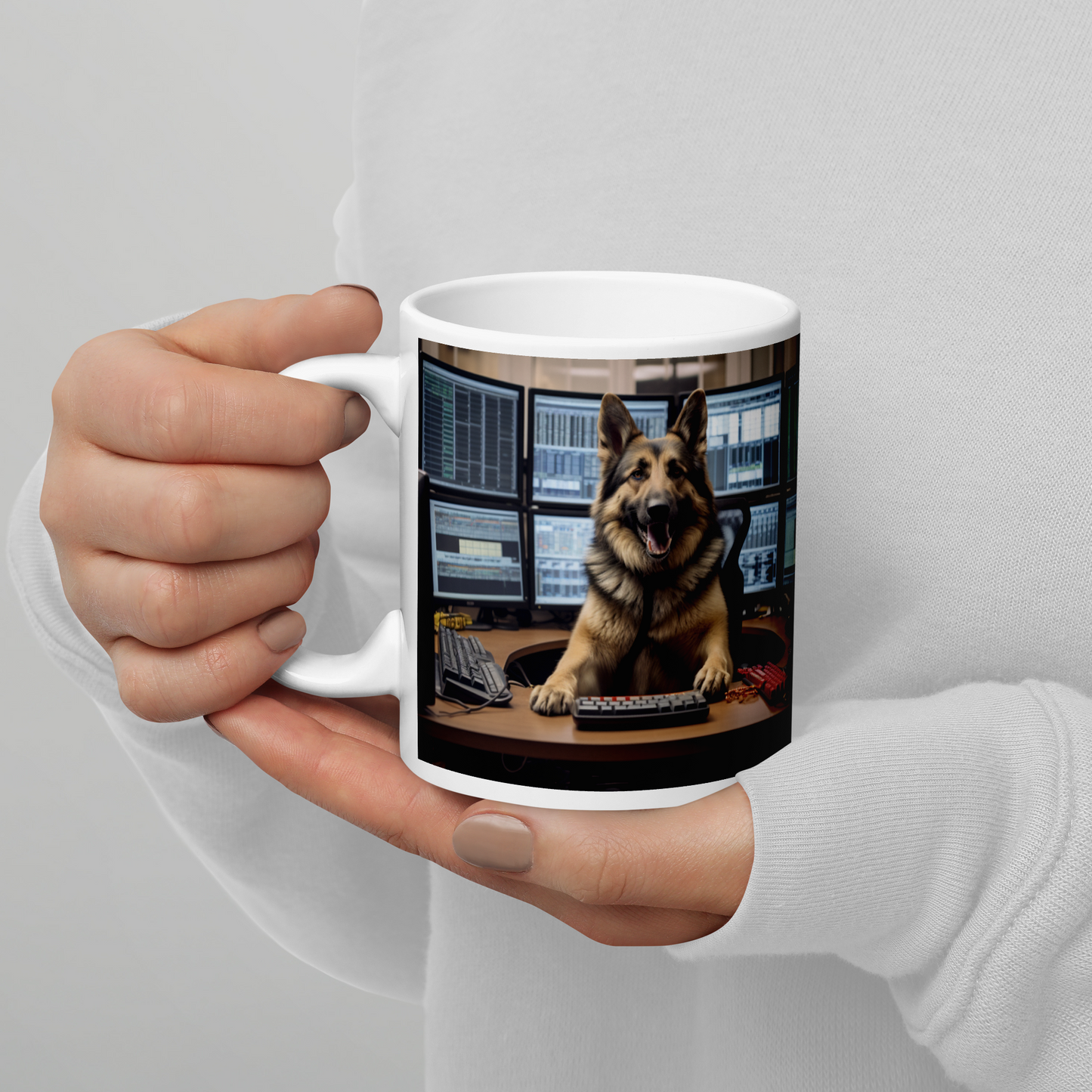 German Shepherd Stock Trader White glossy mug