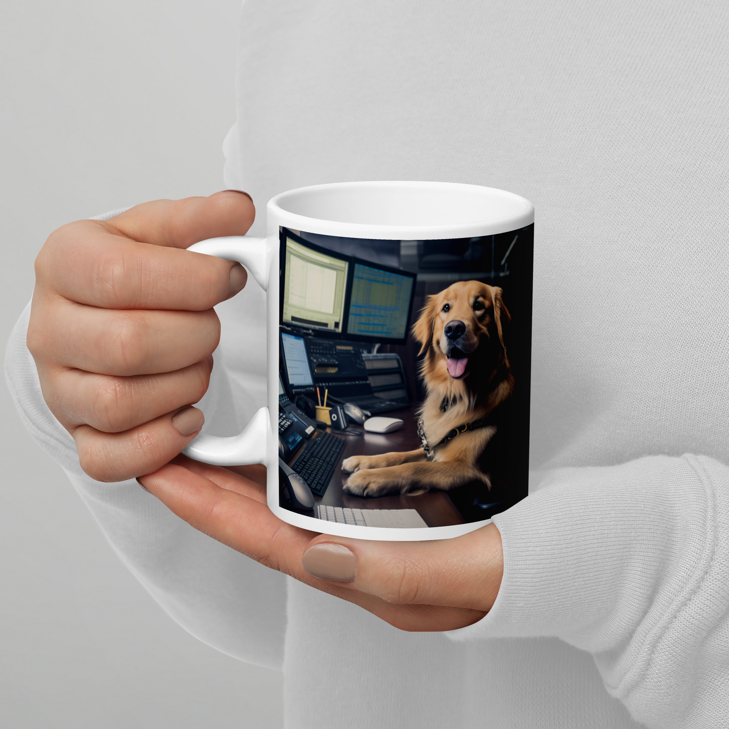 Golden Retriever Stock Trader White glossy mug