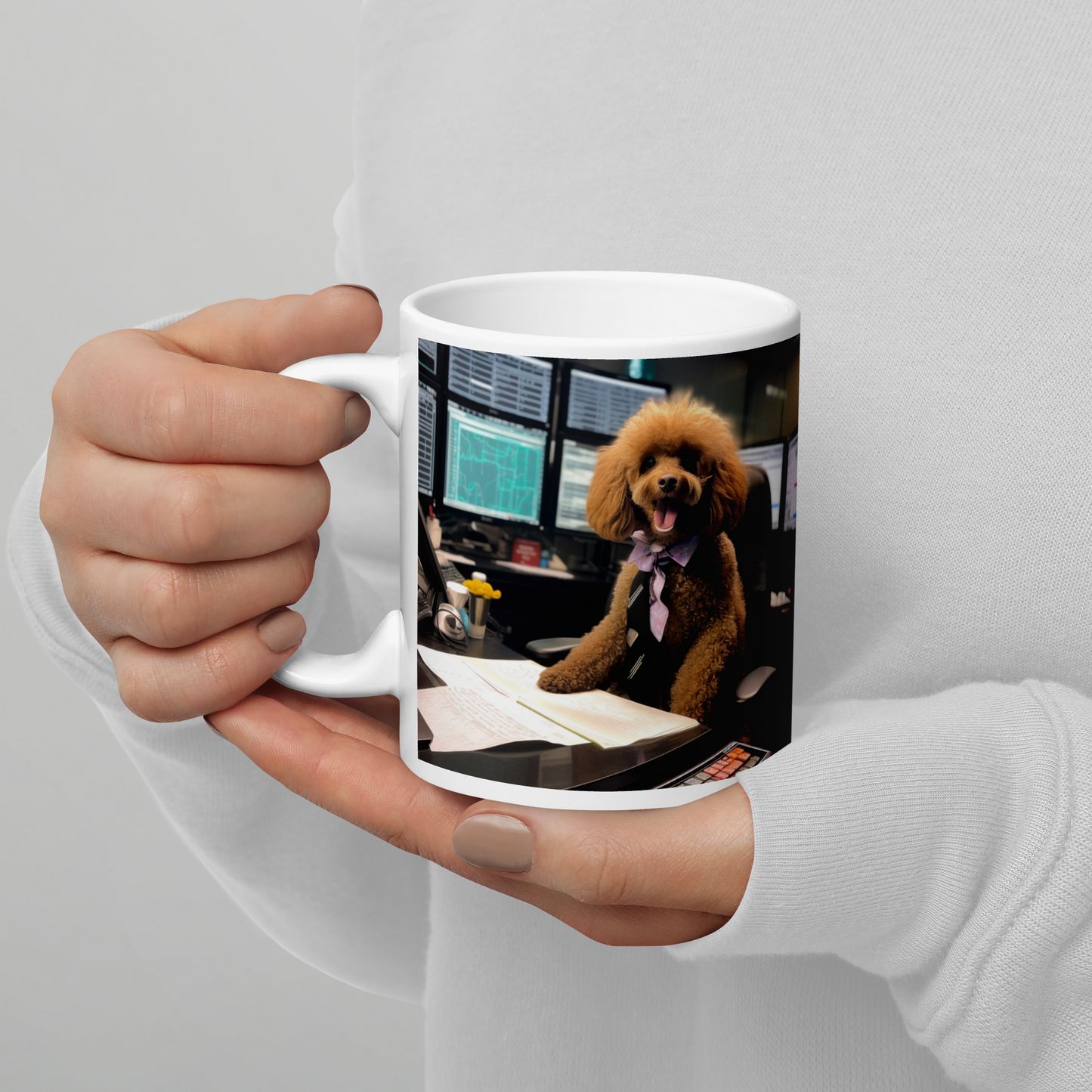 Poodle Stock Trader White glossy mug