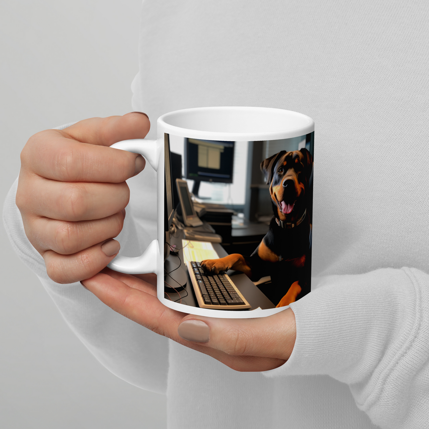 Rottweiler Stock Trader White glossy mug