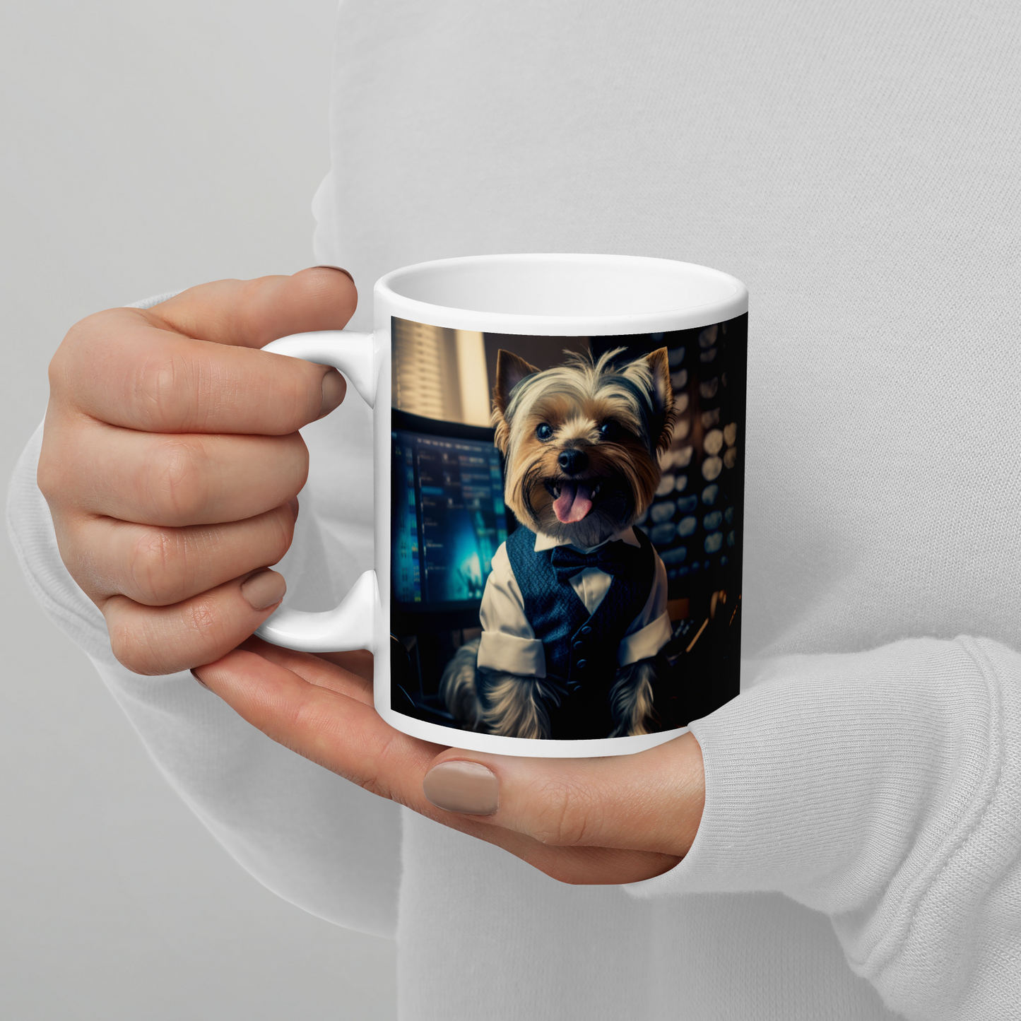 Yorkshire Terrier Stock Trader White glossy mug