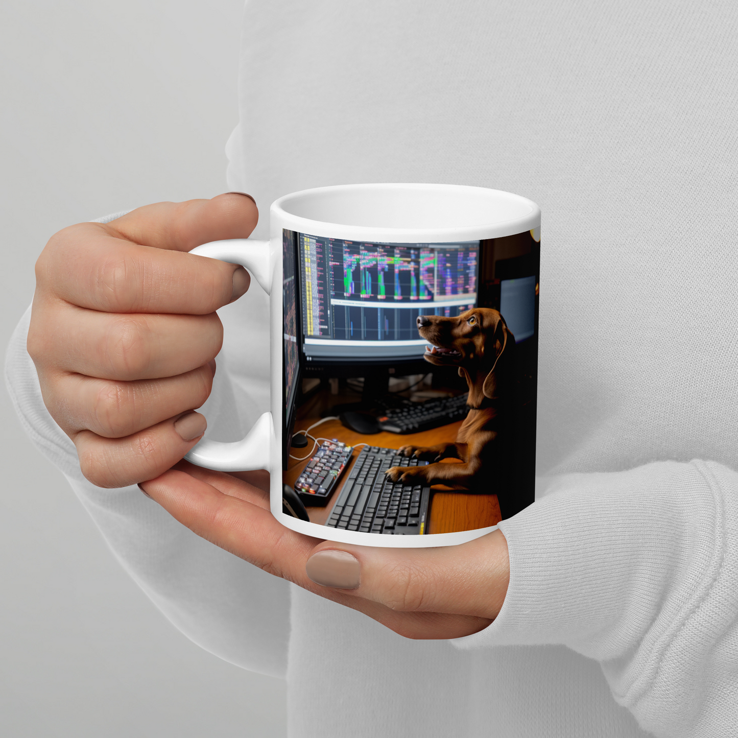 Dachshund Stock Trader White glossy mug