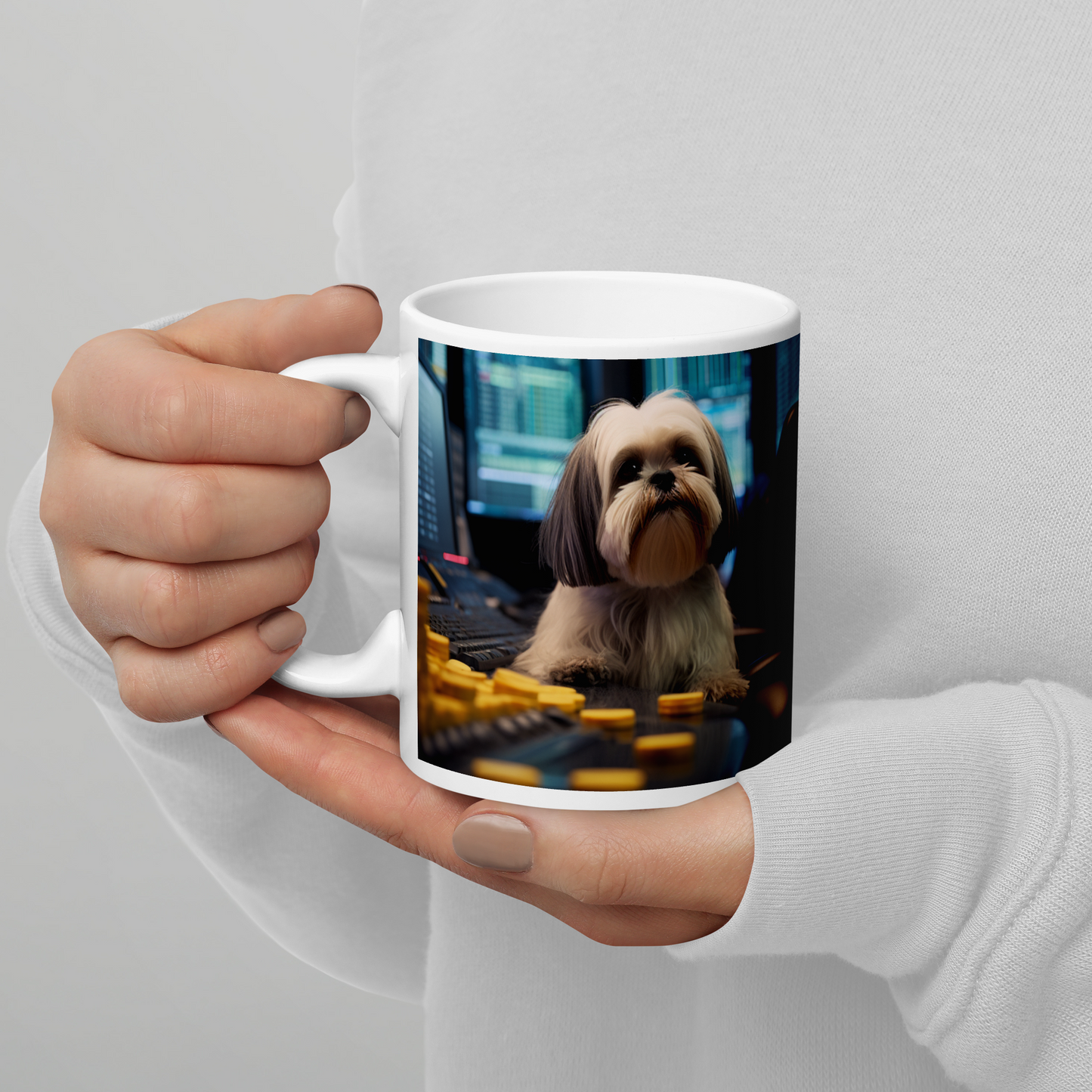 Shih Tzu Stock Trader White glossy mug