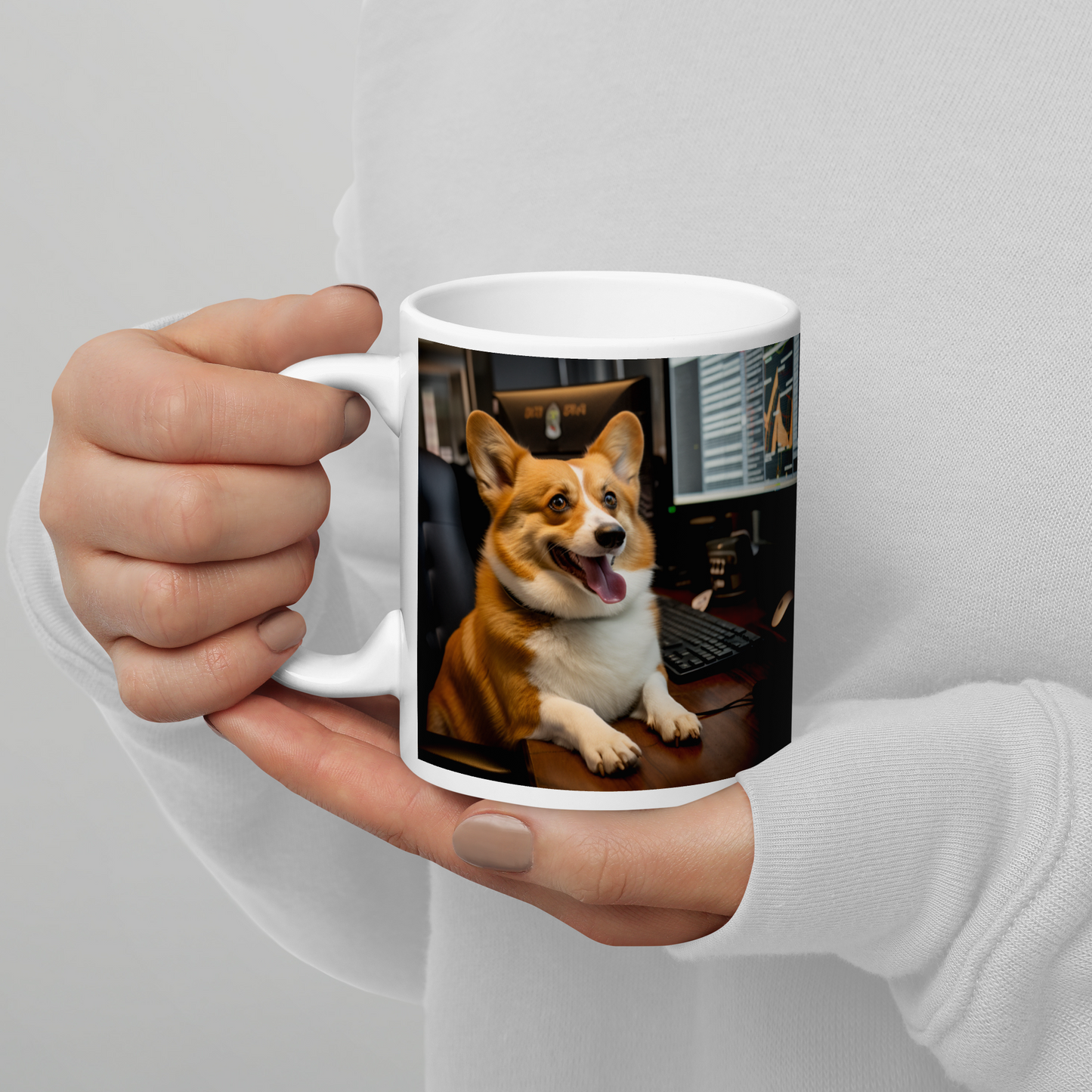 Pembroke Welsh Corgi Stock Trader White glossy mug