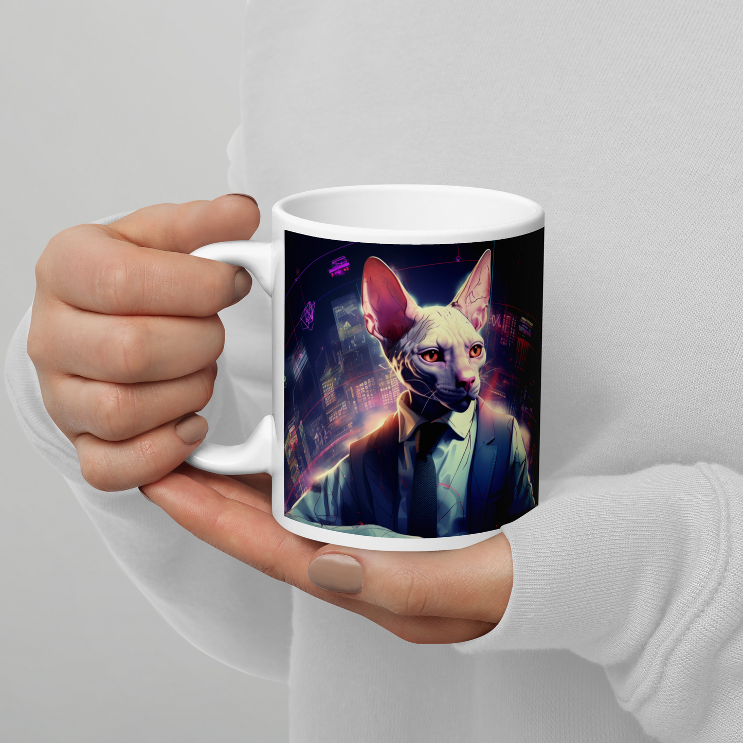 Sphynx Stock Trader White glossy mug