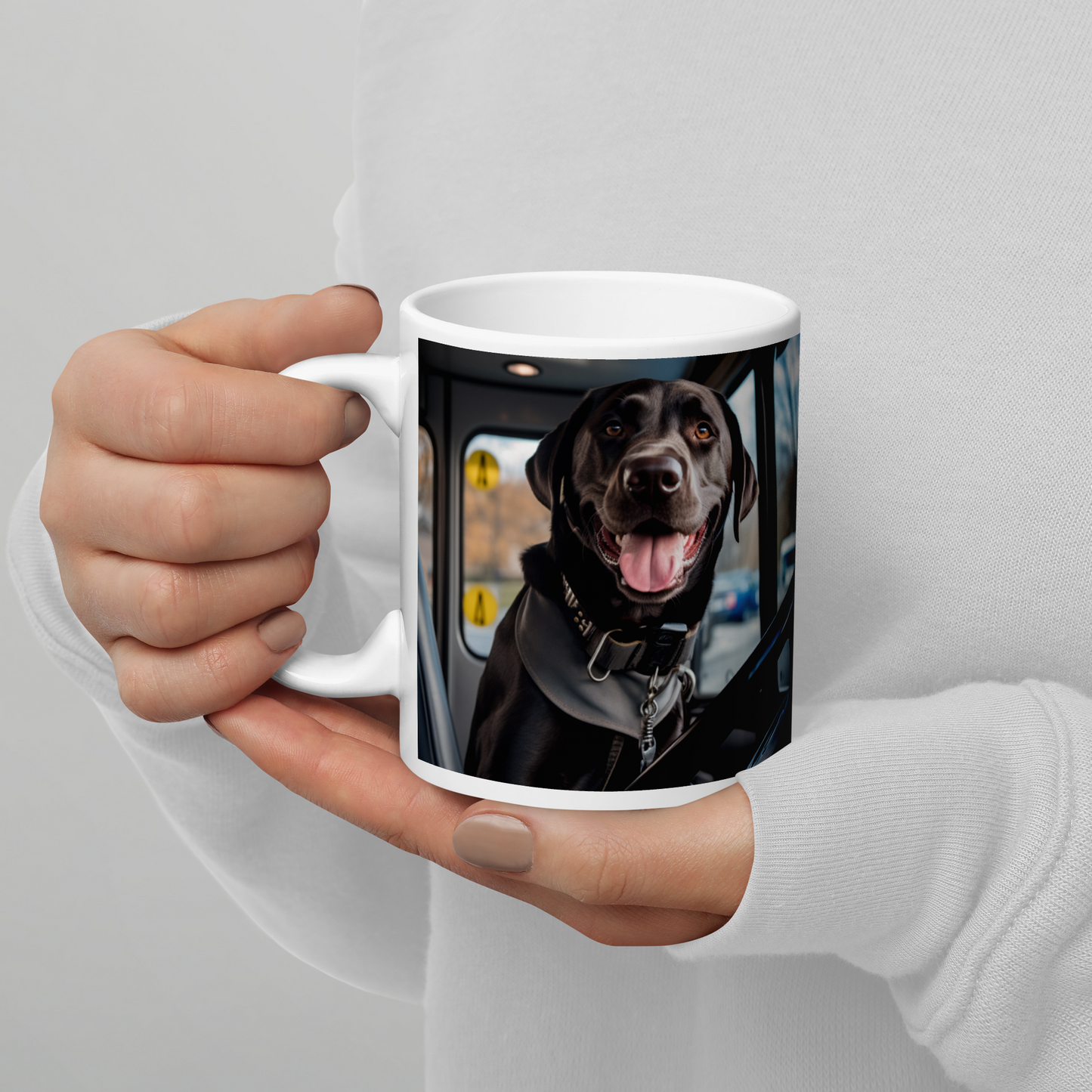 Labrador Retriever Bus Driver White glossy mug