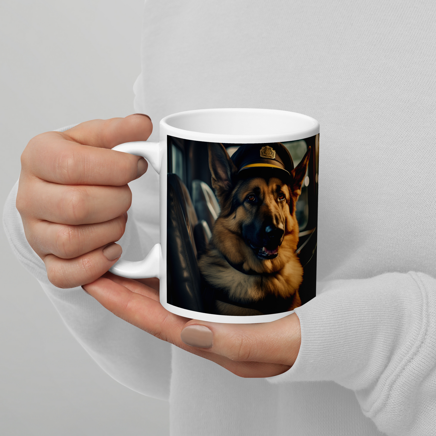 German Shepherd Bus Driver White glossy mug