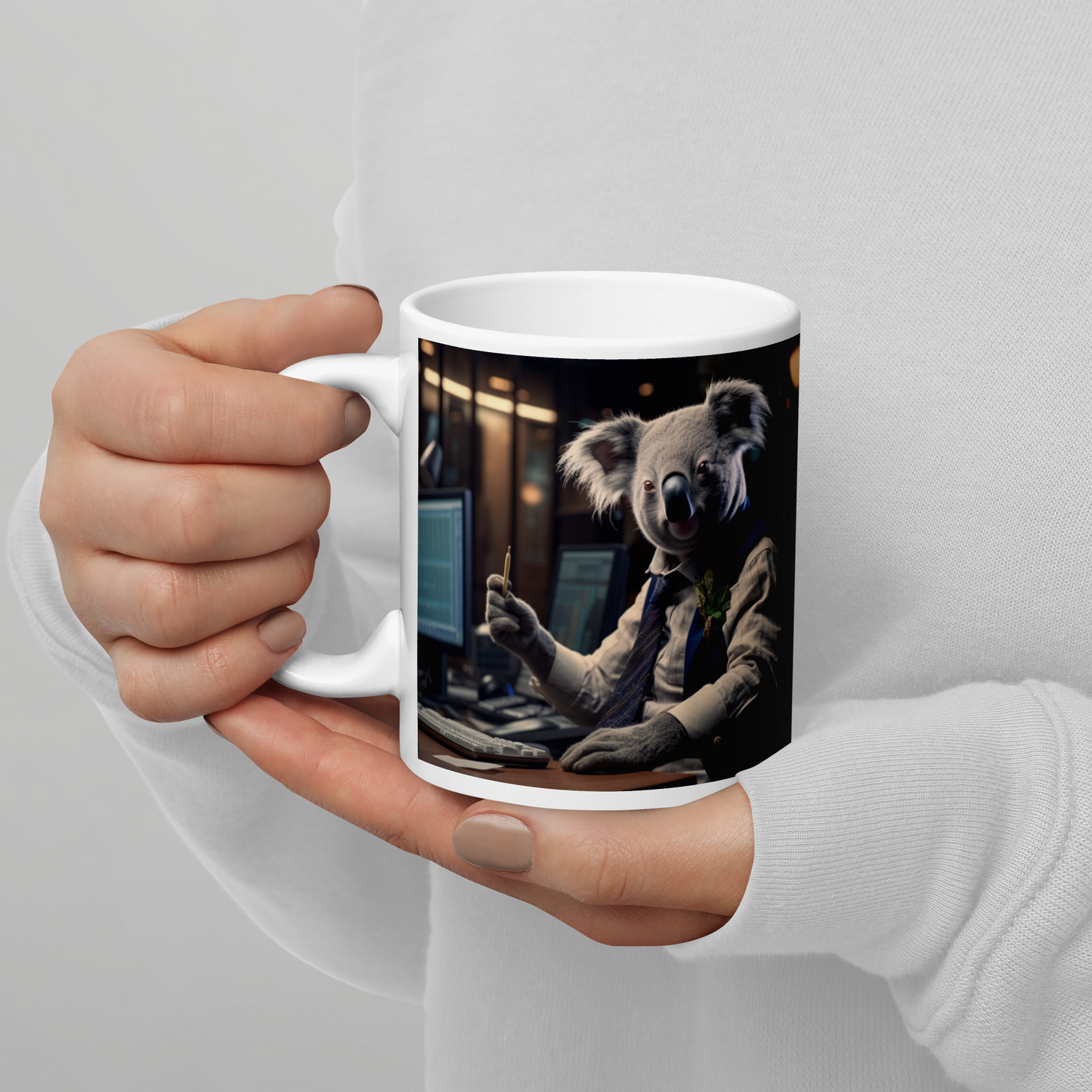 Koala Stock Trader White glossy mug