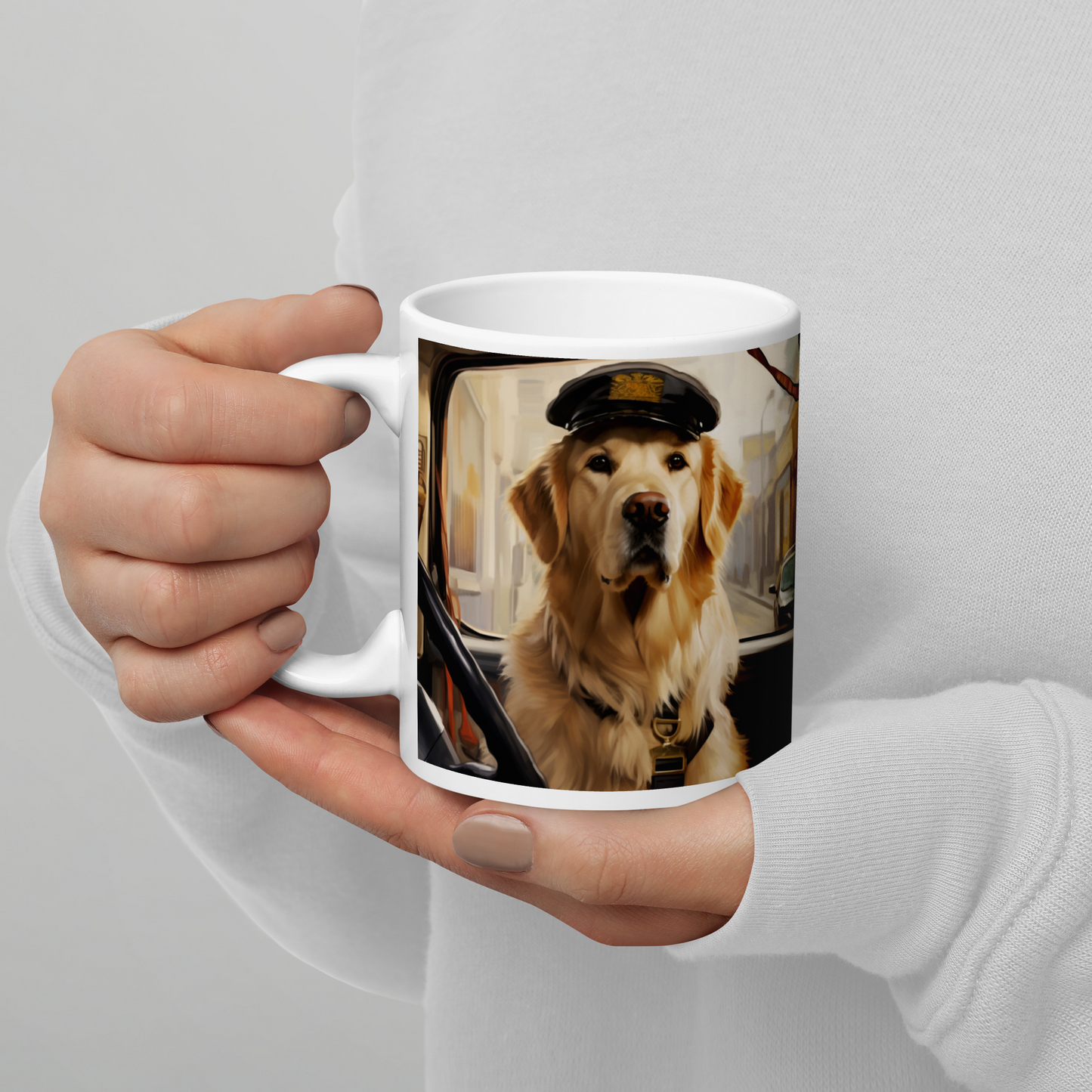 Golden Retriever Bus Driver White glossy mug