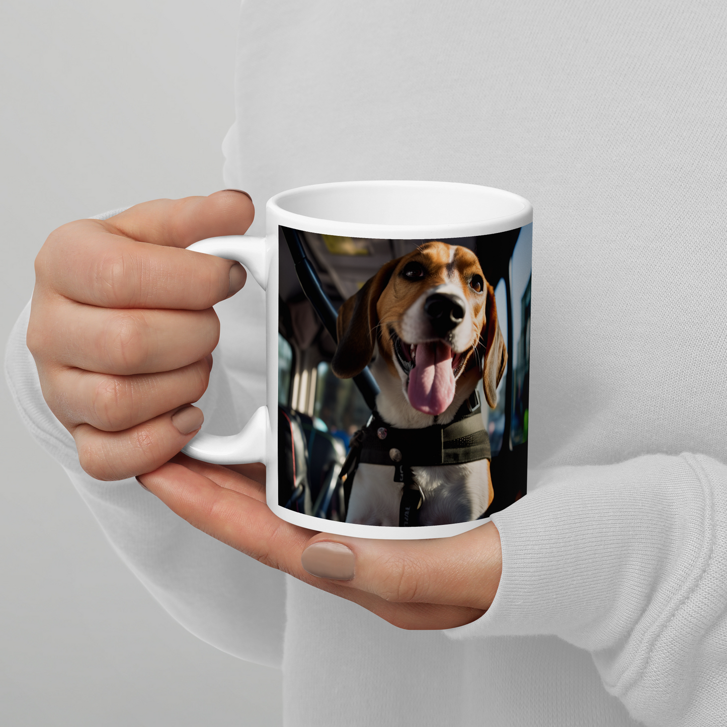 Beagle Bus Driver White glossy mug