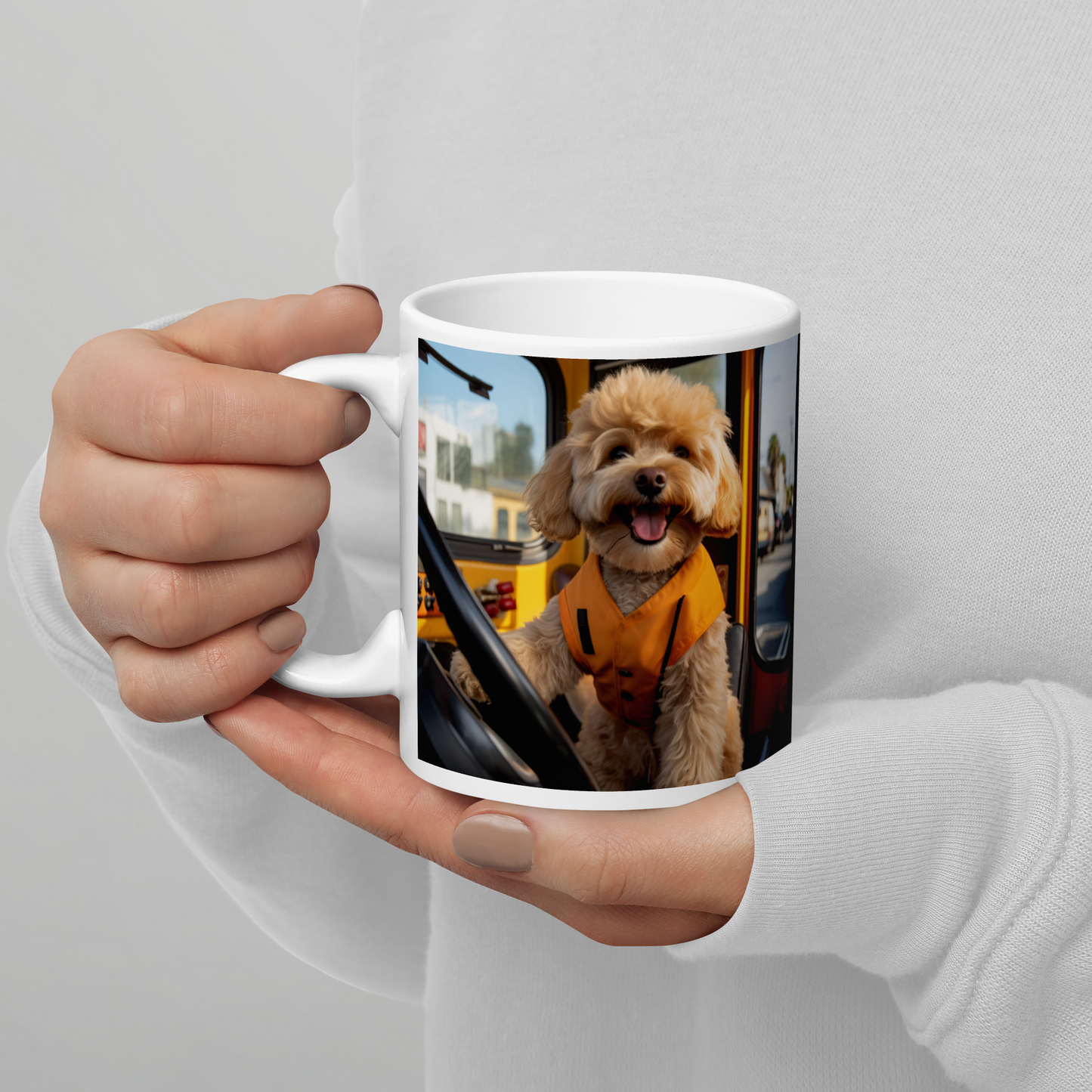 Poodle Bus Driver White glossy mug