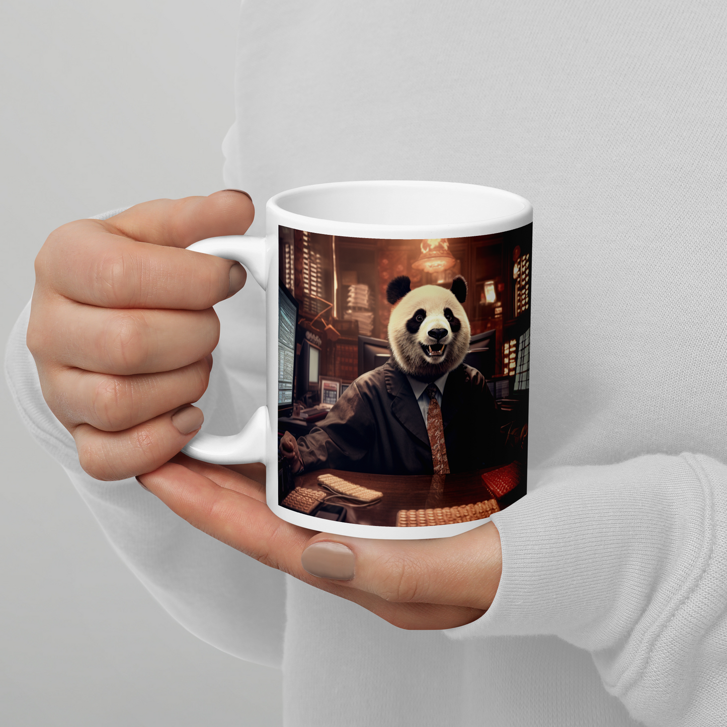 Panda Stock Trader White glossy mug