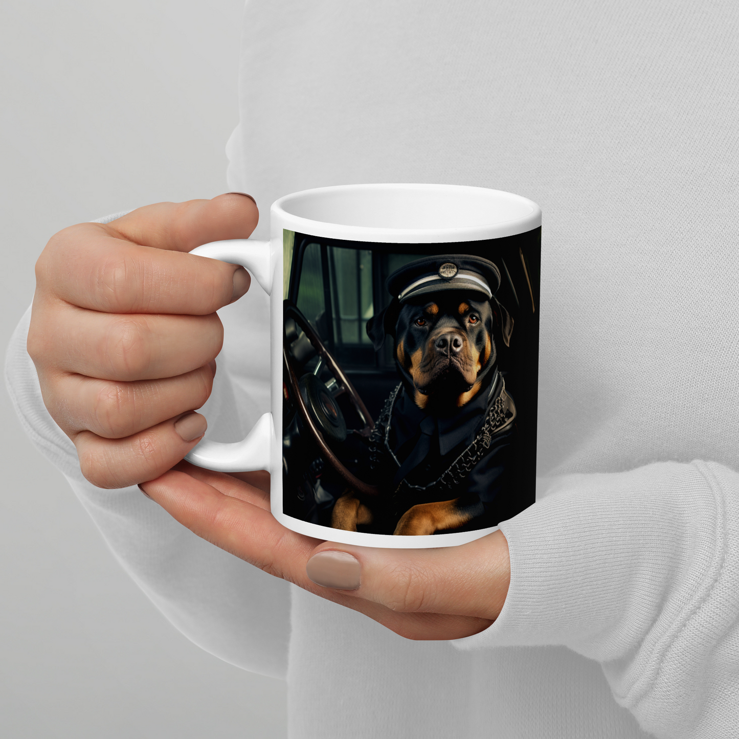 Rottweiler Bus Driver White glossy mug