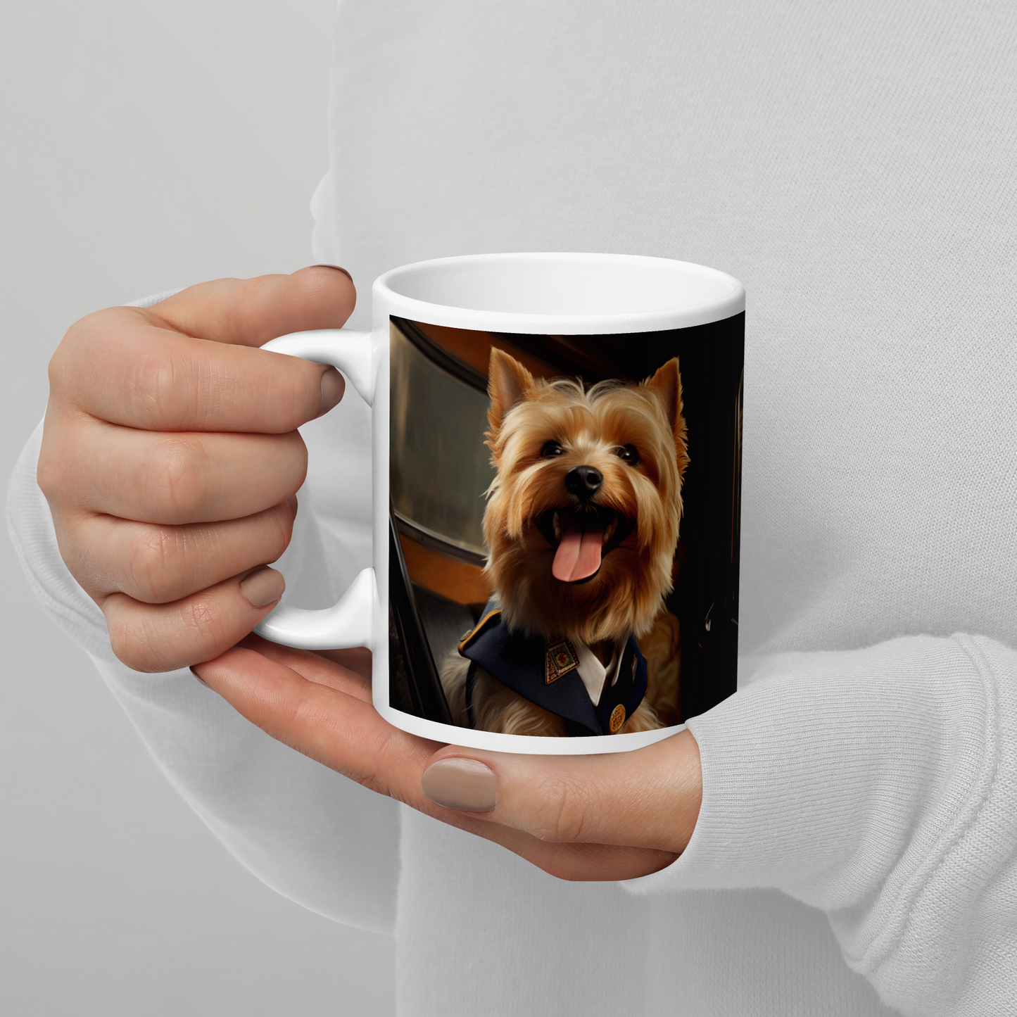 Yorkshire Terrier Bus Driver White glossy mug