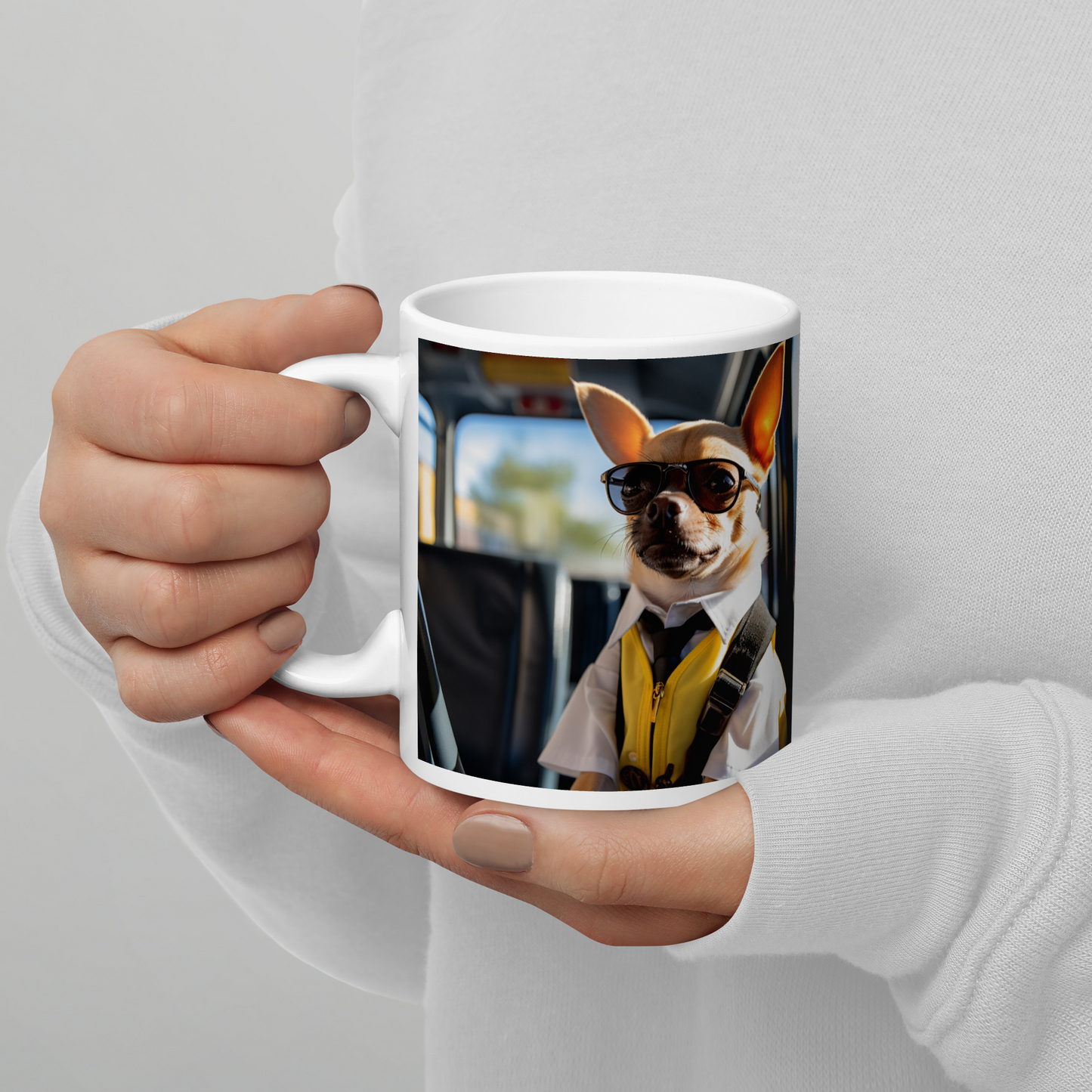 Chihuahua Bus Driver White glossy mug