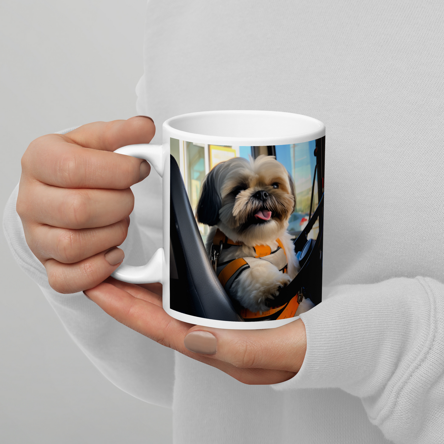 Shih Tzu Bus Driver White glossy mug