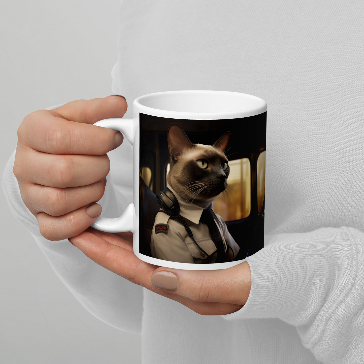 Siamese Bus Driver White glossy mug