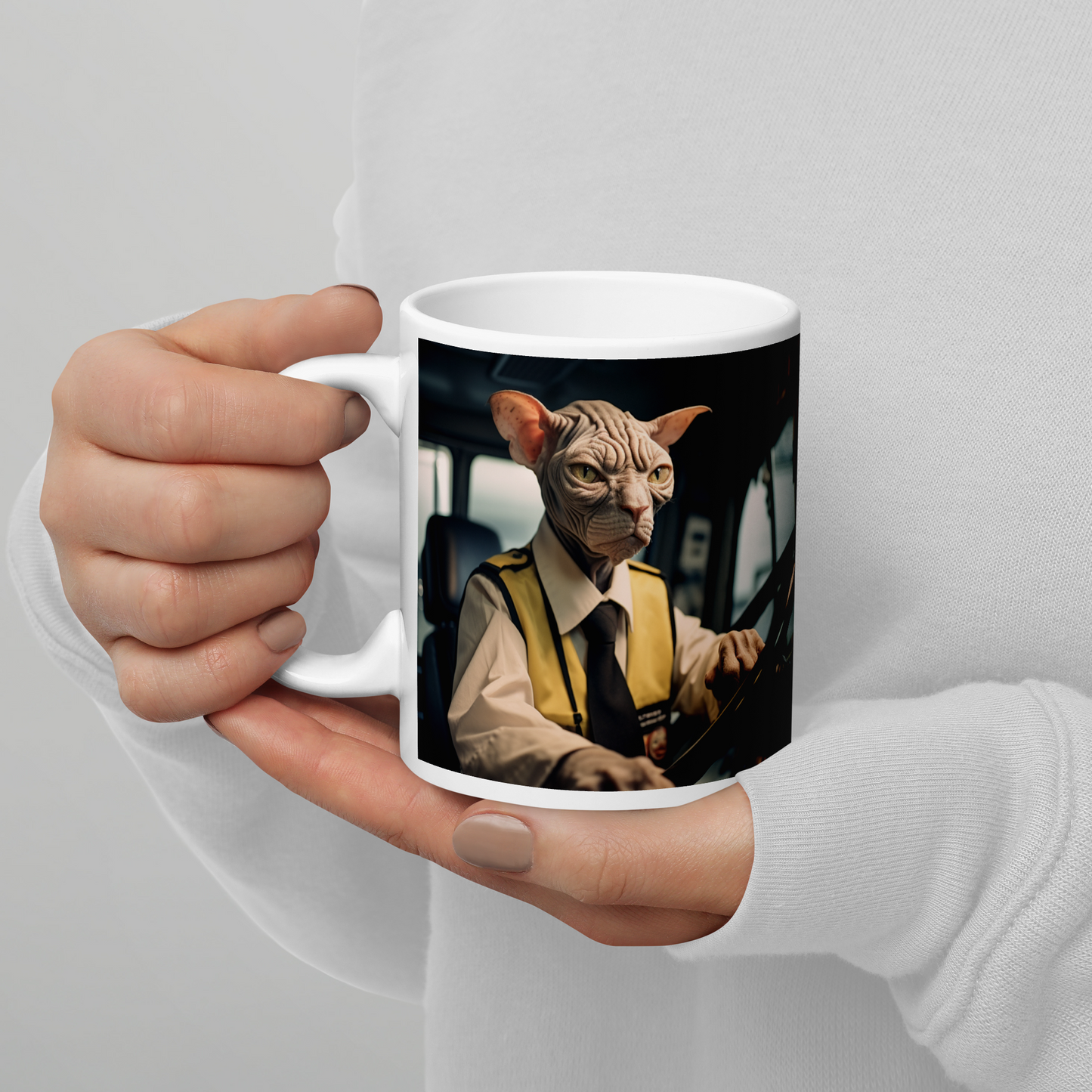 Sphynx Bus Driver White glossy mug