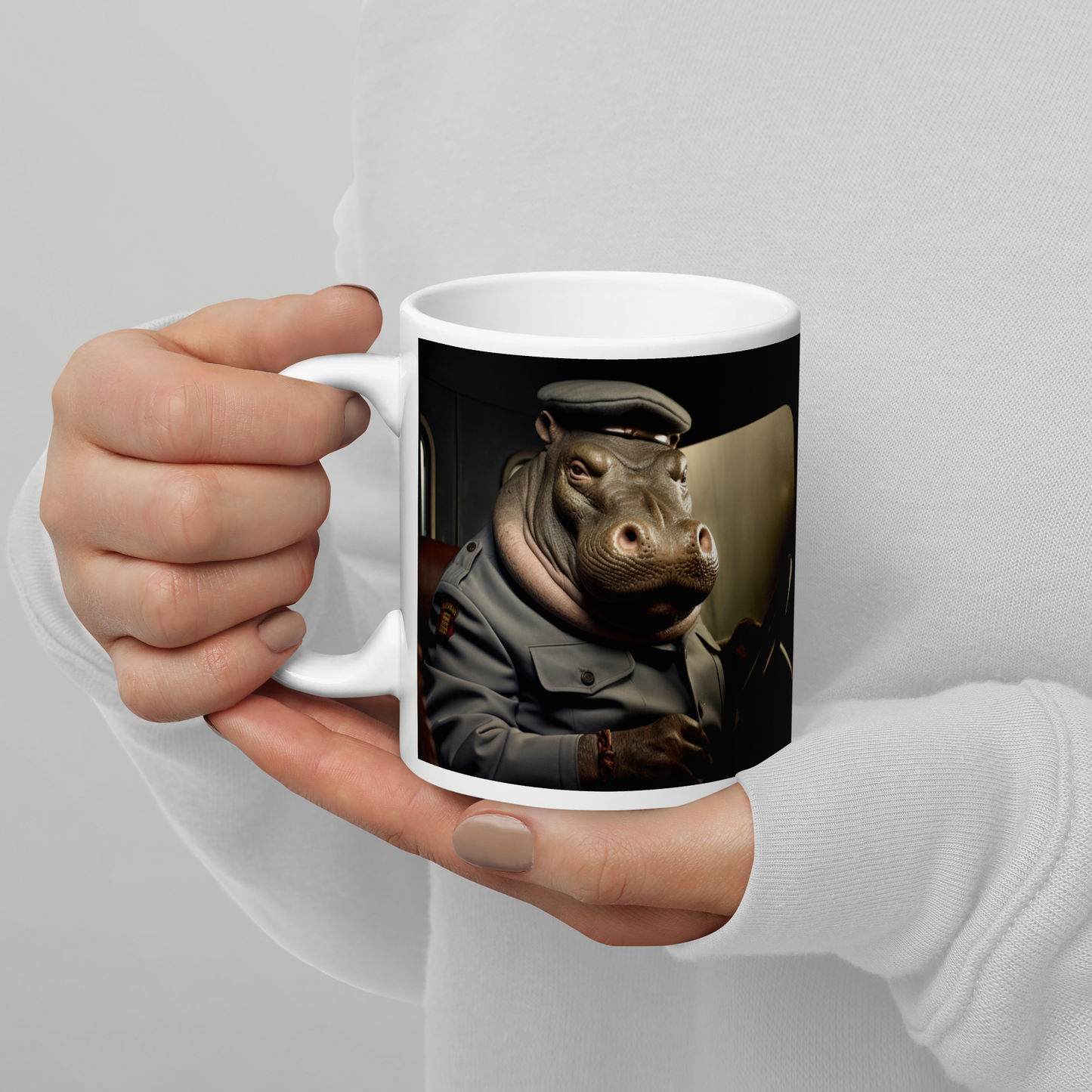 Hippo Bus Driver White glossy mug