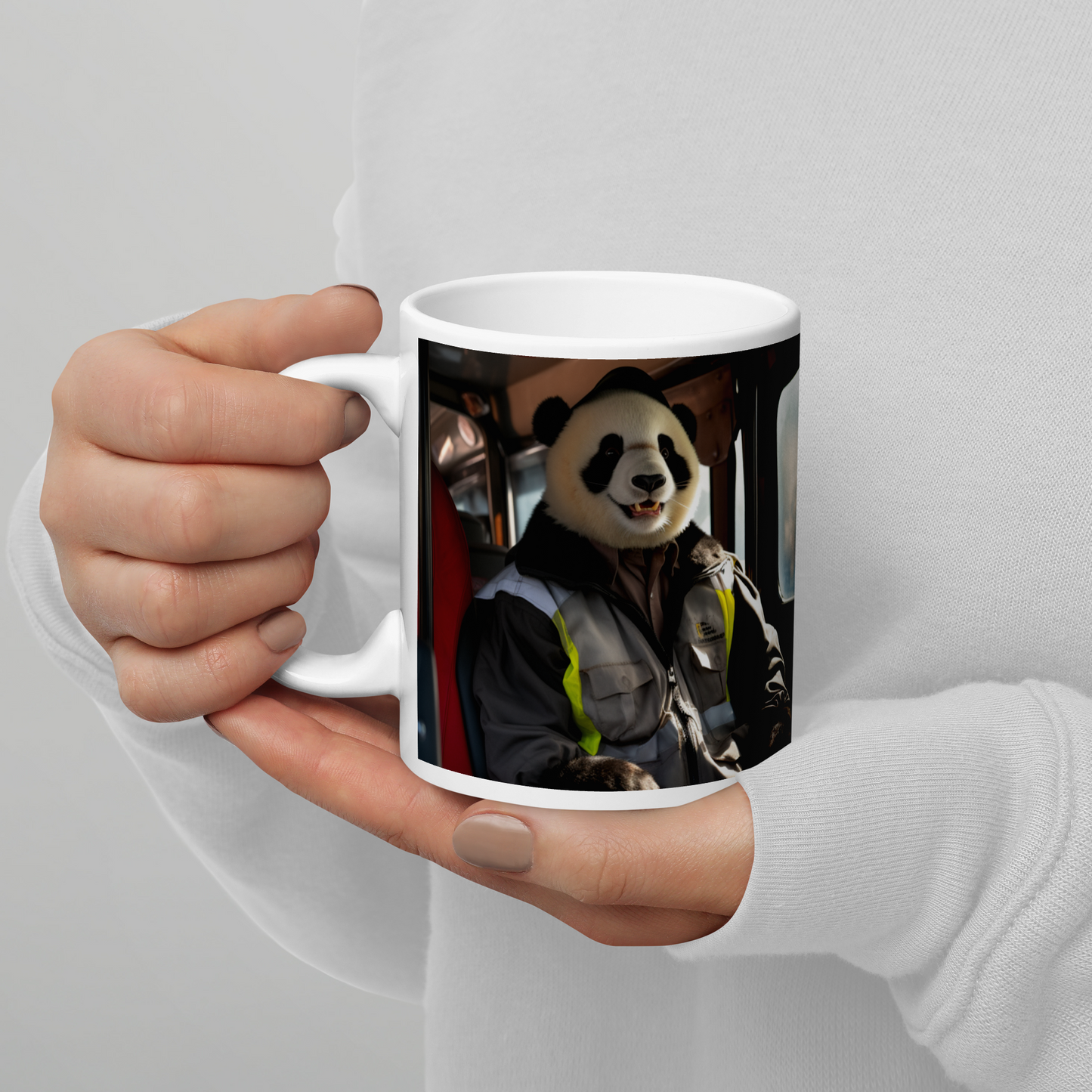 Panda Bus Driver White glossy mug