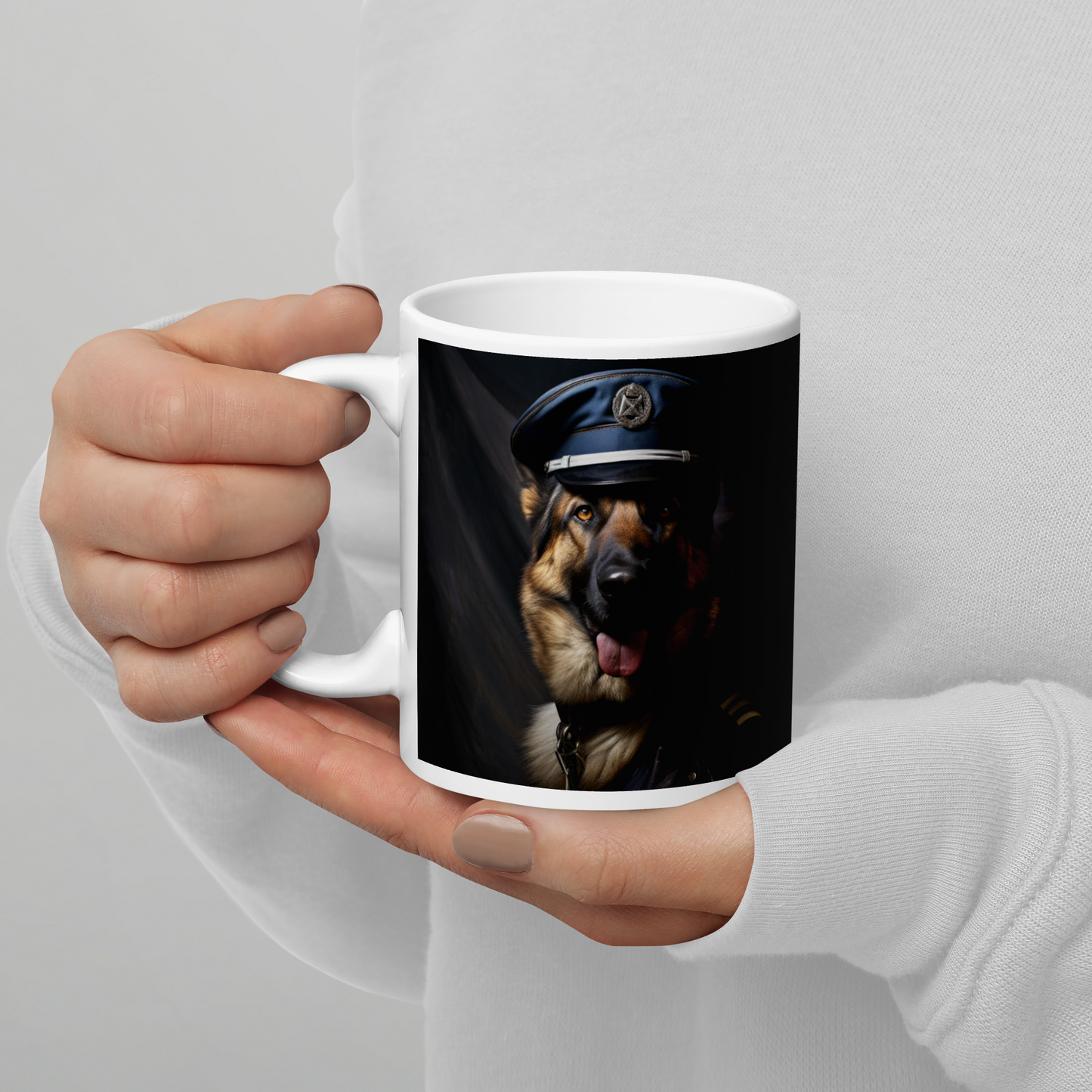 German Shepherd Air Force Officer White glossy mug