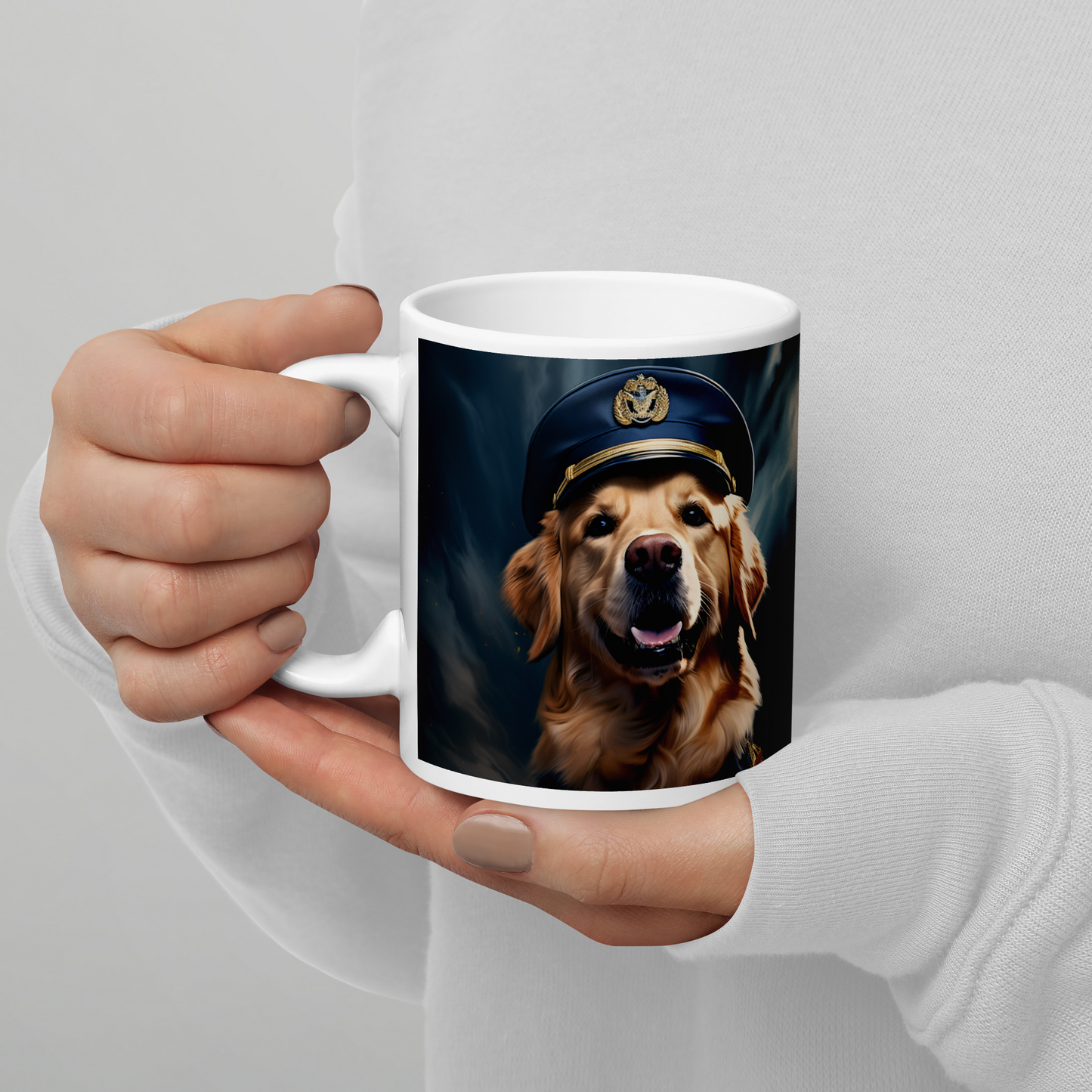 Golden Retriever Air Force Officer White glossy mug