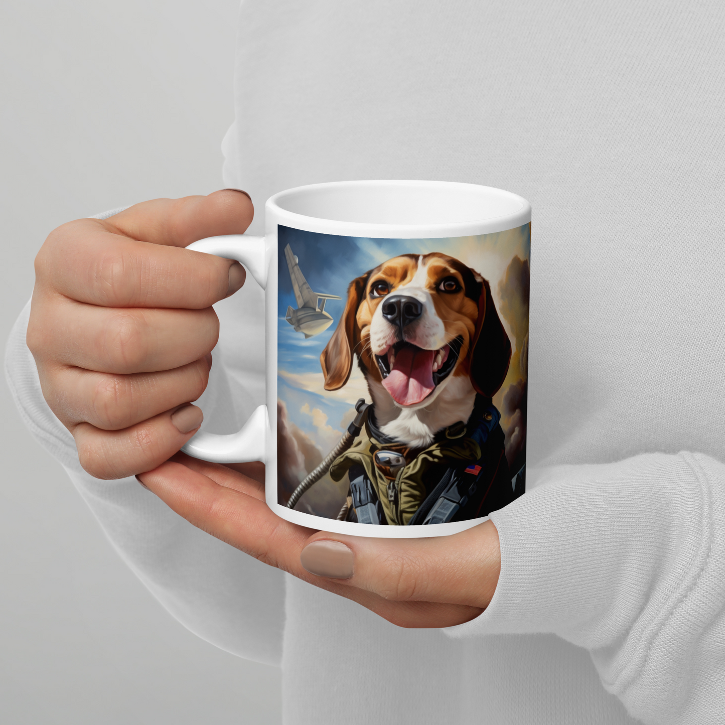 Beagle Air Force Officer White glossy mug