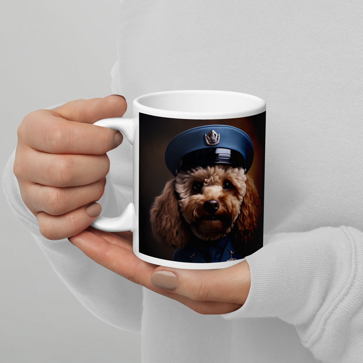 Poodle Air Force Officer White glossy mug