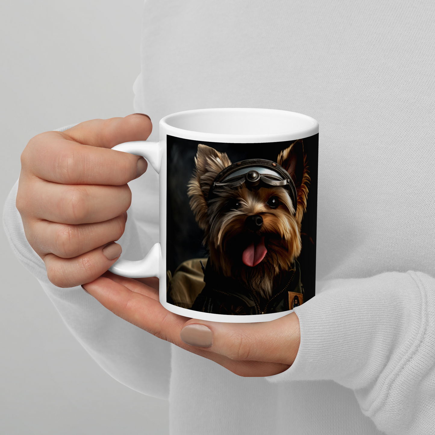 Yorkshire Terrier Air Force Officer White glossy mug