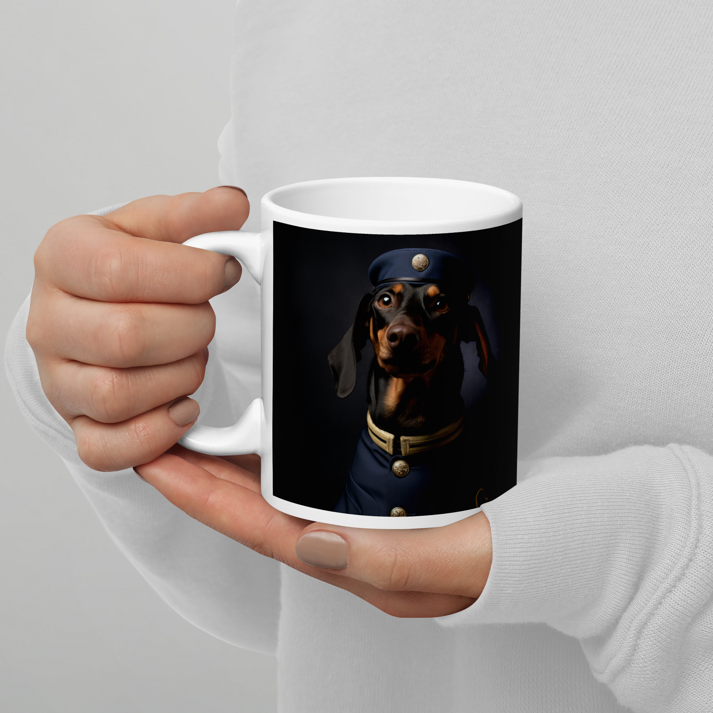 Dachshund Air Force Officer White glossy mug