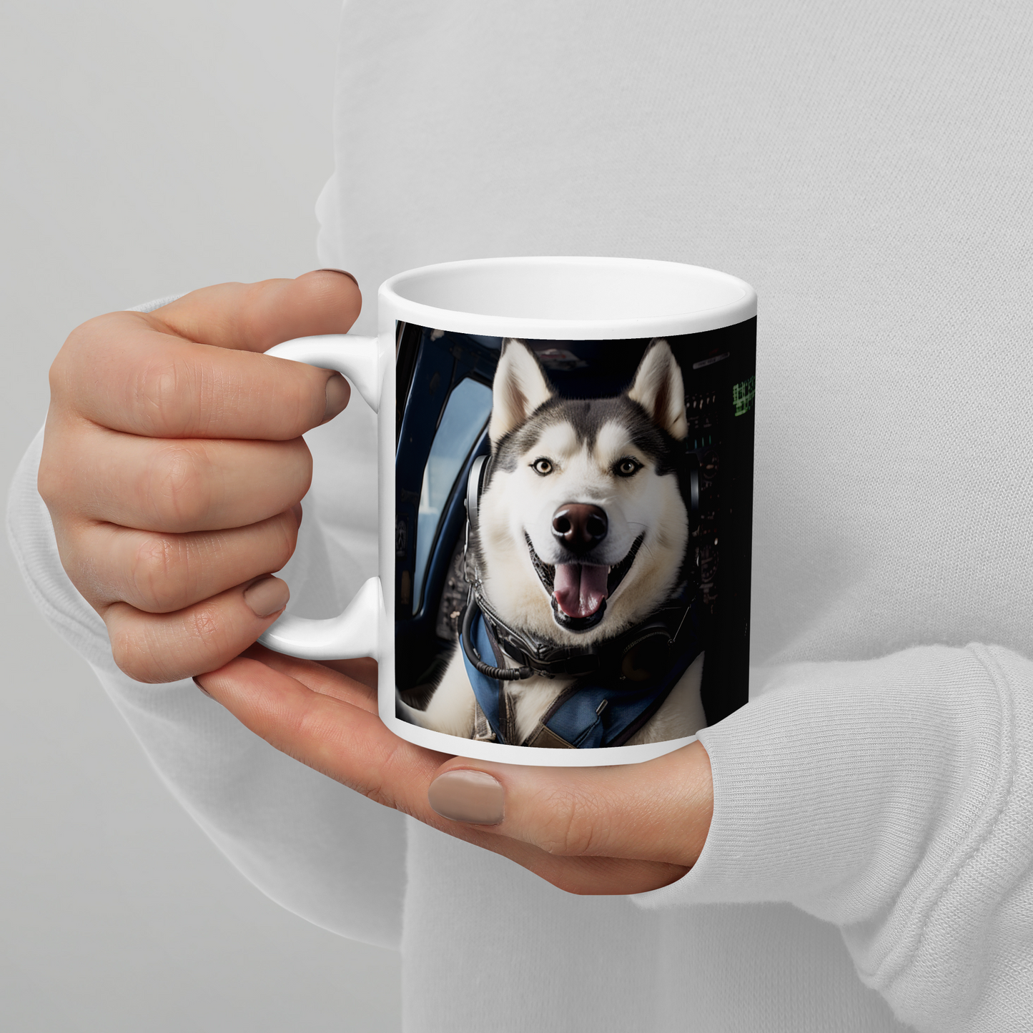 Siberian Husky Air Force Officer White glossy mug